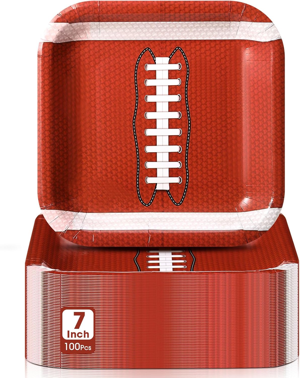 Mimorou 100 Pcs Football Dessert Plates - 7 Inch Square Paper Plates for Game Day, Birthday, Baby Shower & Home Decor