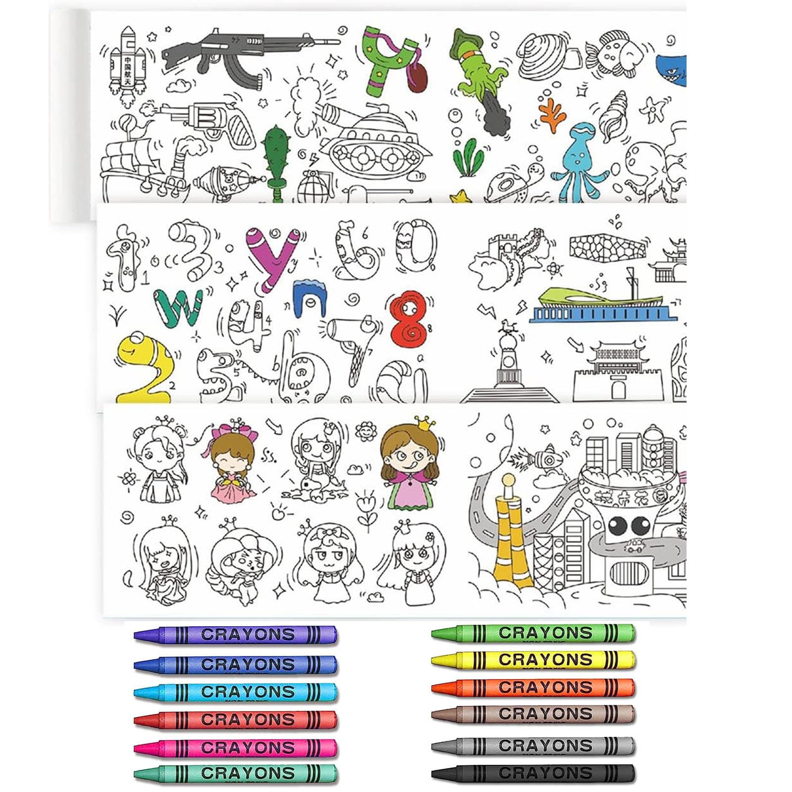 Children's Drawing Roll, 300 x 30 cm Coloring Paper Roll for Kids, Painting Roll for Colouring with 12 Colour Crayons, DIY Colouring Roll for Children, Painting, Graffiti (B)
