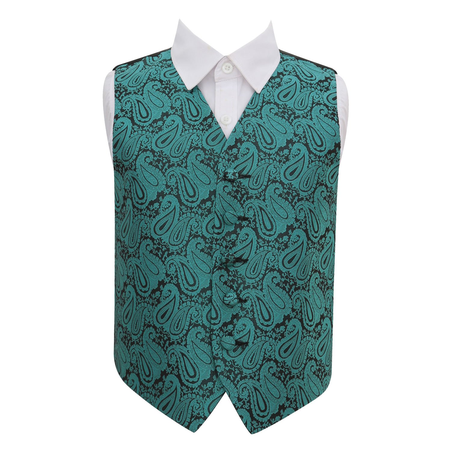 Dqt Boys Teal Paisley Floral Wedding Waistcoat Vest – Page Formal Suit – 34" (13-14 Years)