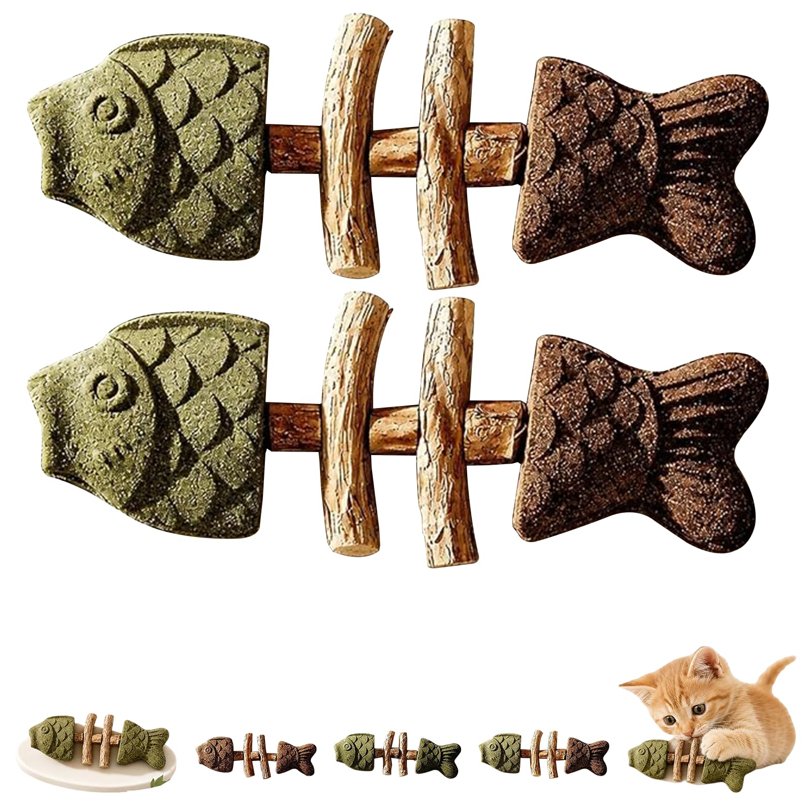 2026 New Creative Fish Bone Cat Dental Chew Toy, Natural Catnip & Silvervine Chew Sticks For Cats,WoodenCatnip Teeth Cleaning Stick,Durable Interactive Chews For Cats (Mixed flavors,2PC)
