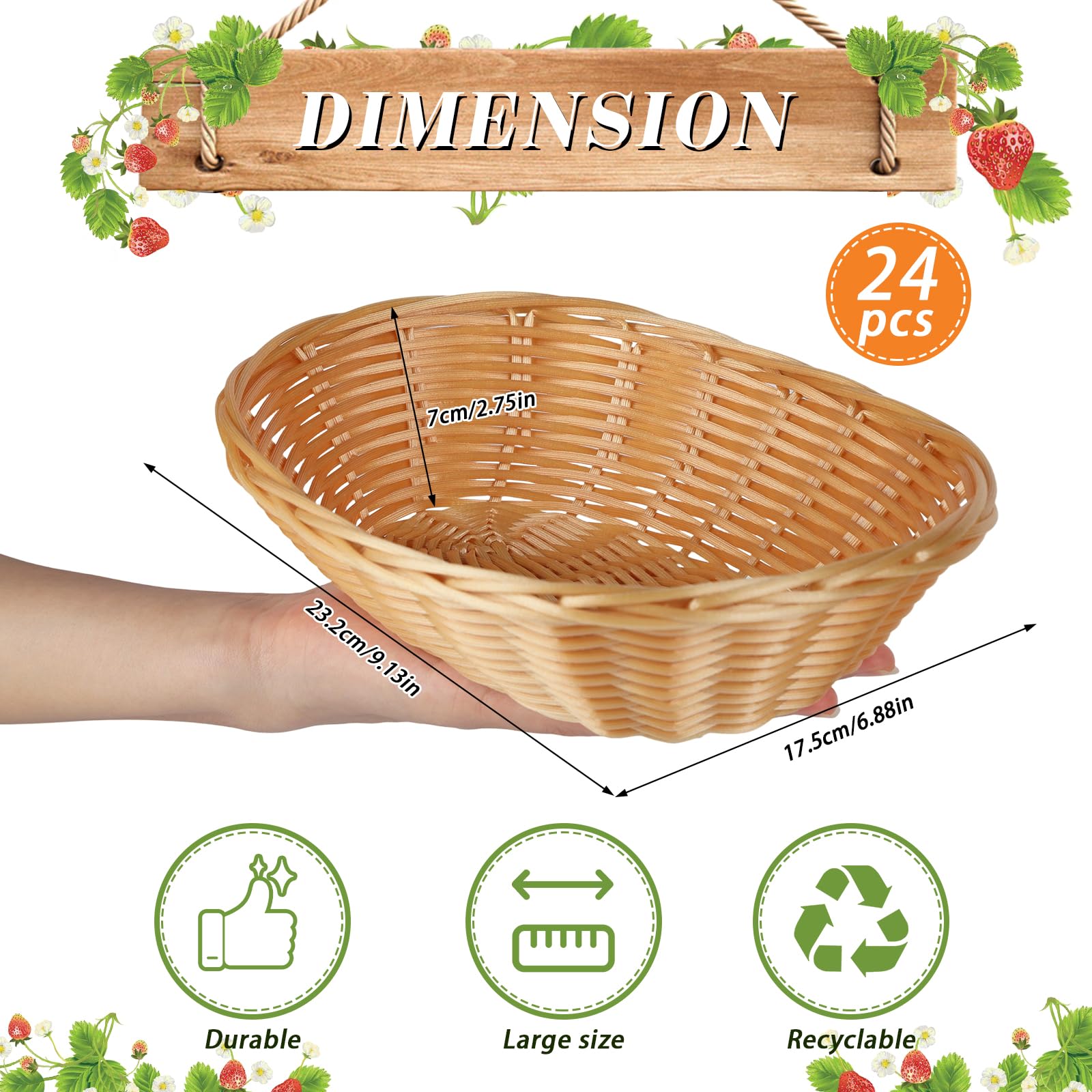 Confezione da 24 cestini ovali in plastica, piccoli cestini per frutta e pane per la conservazione degli alimenti, contenitori vuoti per regali di Pasqua, cestini da portata per casa, cucina