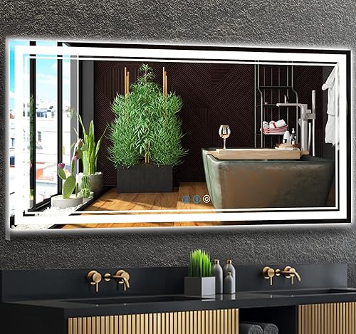 DIDIDADA Espejo de tocador iluminado de 60 x 30 pulgadas con luces, espejo LED grande de 60 pulgadas para baño, 3 luces dobles de colores,