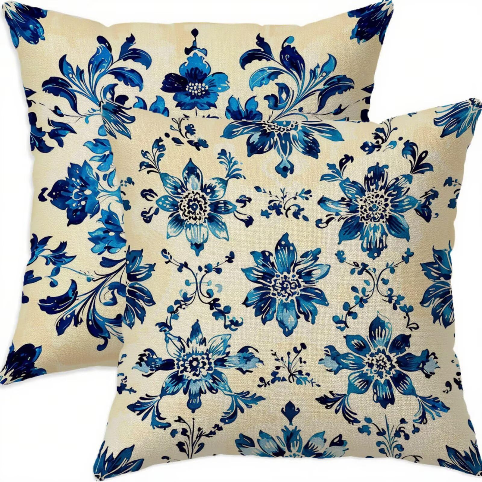 Housse coussin 65x65cm impermable double face en lin aspect vintage x2