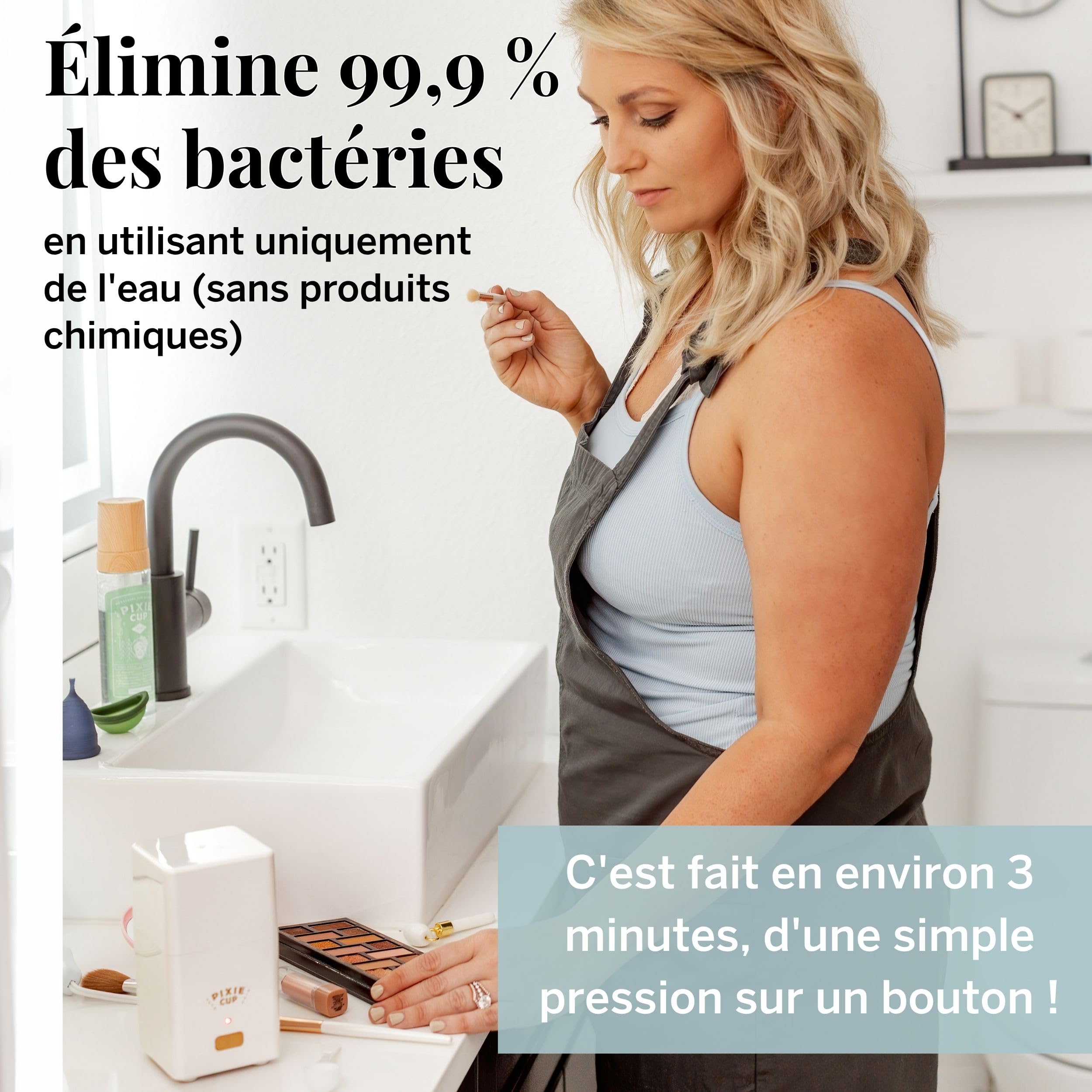 Pixie – Stérilisateur vapeur pour coupe menstruelle – Nettoyez votre cup et éliminez 99,9% des germes grâce à la vapeur – 3 minutes pour une cup stérile ! Minuteur avec arrêt automatique