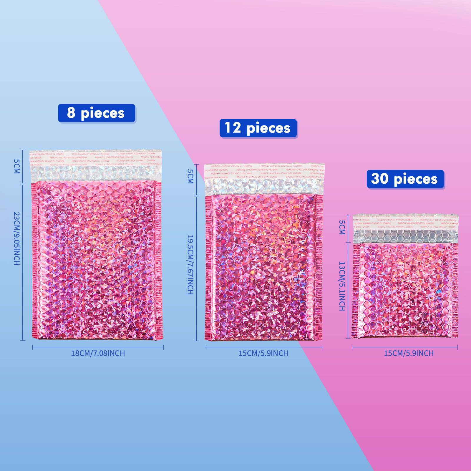 Outus 50 buste metalliche imbottite a bolle d'aria per spedizioni postali in poliestere con glitter imbottite con chiusura adesiva, per imballaggio postale (rosso rosa glitterato)