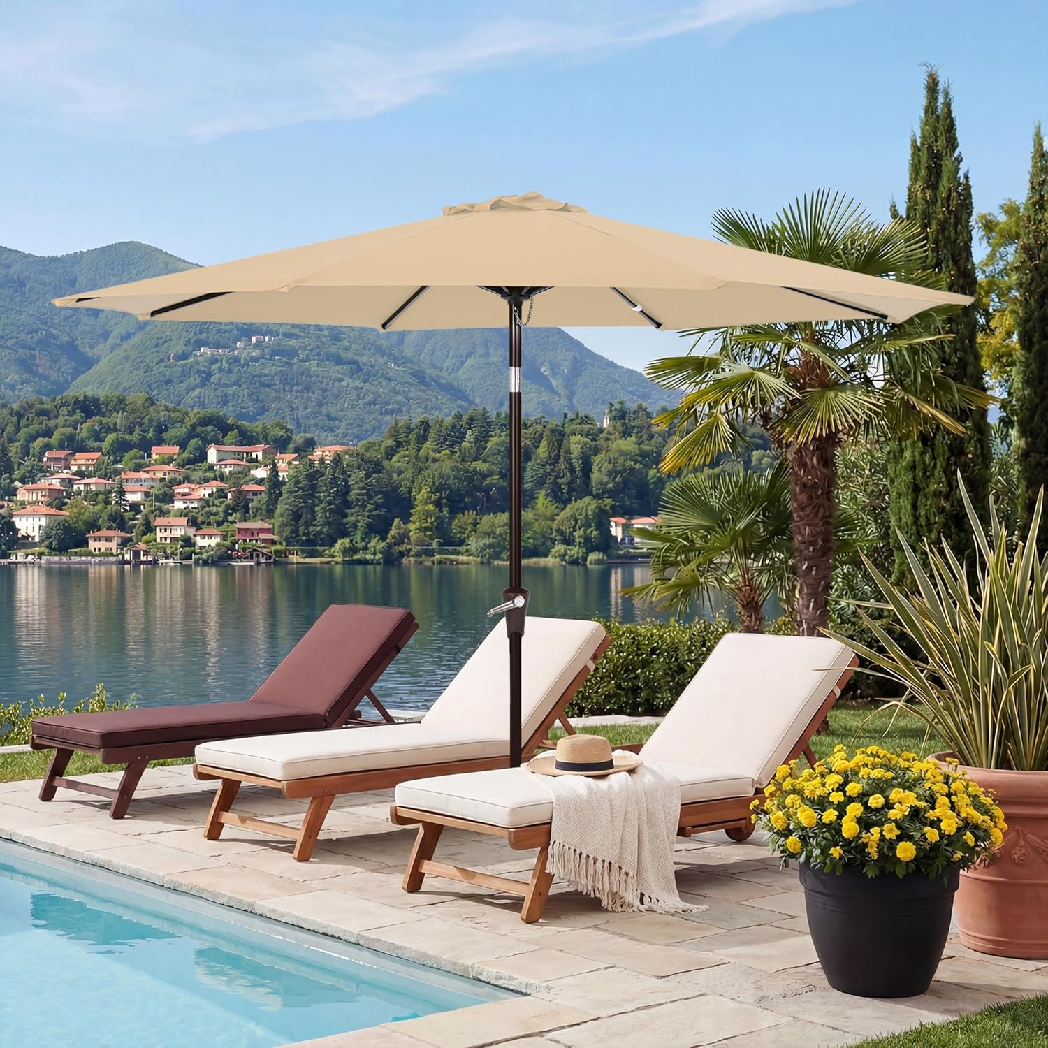 9FT Outdoor Patio Umbrella with 8 Sturdy Ribs & Push Button Tilt, Table Market Umbrella with Crank, Yard Umbrella for Garden Deck Pool Patio