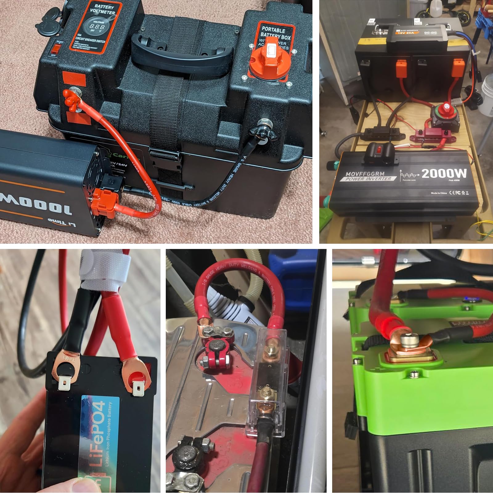 iGreely Cable de batería de calibre 1/0 AWG, alambre de cobre puro, cables inversores de energía de batería con lengüetas de 3/8 pulgadas para panel solar, motor de arrastre, automóvil, motocicleta