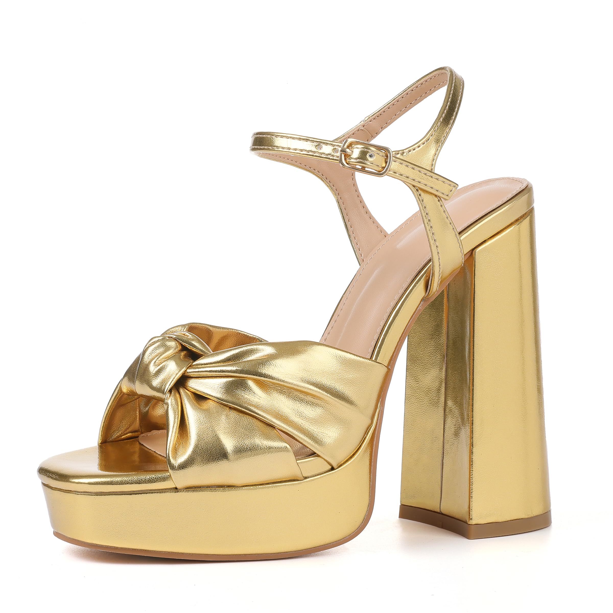 Eteridrey Bow Platform High Heels for Women Chunky Square Open Toe Heeled Sandals Sexy Ankle Strap Dress Pumps Wedding Party Prom Shoes