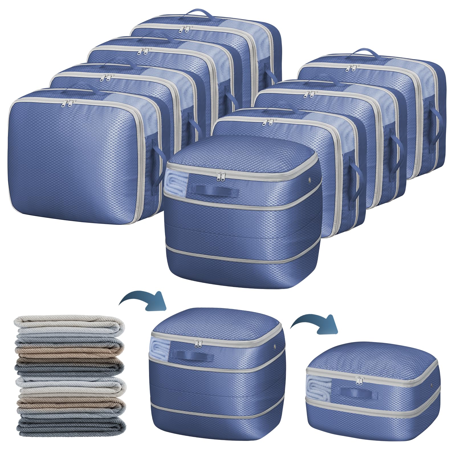 DIMJ Compression Storage Bags 8 Pack - Blanket Storage Bags with Window Zipper, Ultra Space Saving Self Compression Organizer for Puffer Jacket, Bedding, Lightweight Comforter Duvet, Sweater, Sheet
