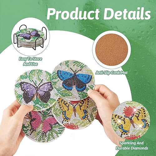 Vista 9 de Mega Pet Kits de fabricación de posavasos de pintura de diamante, 8 estilos con temática de San Valentín, enano, bohemio, soportes para bebidas