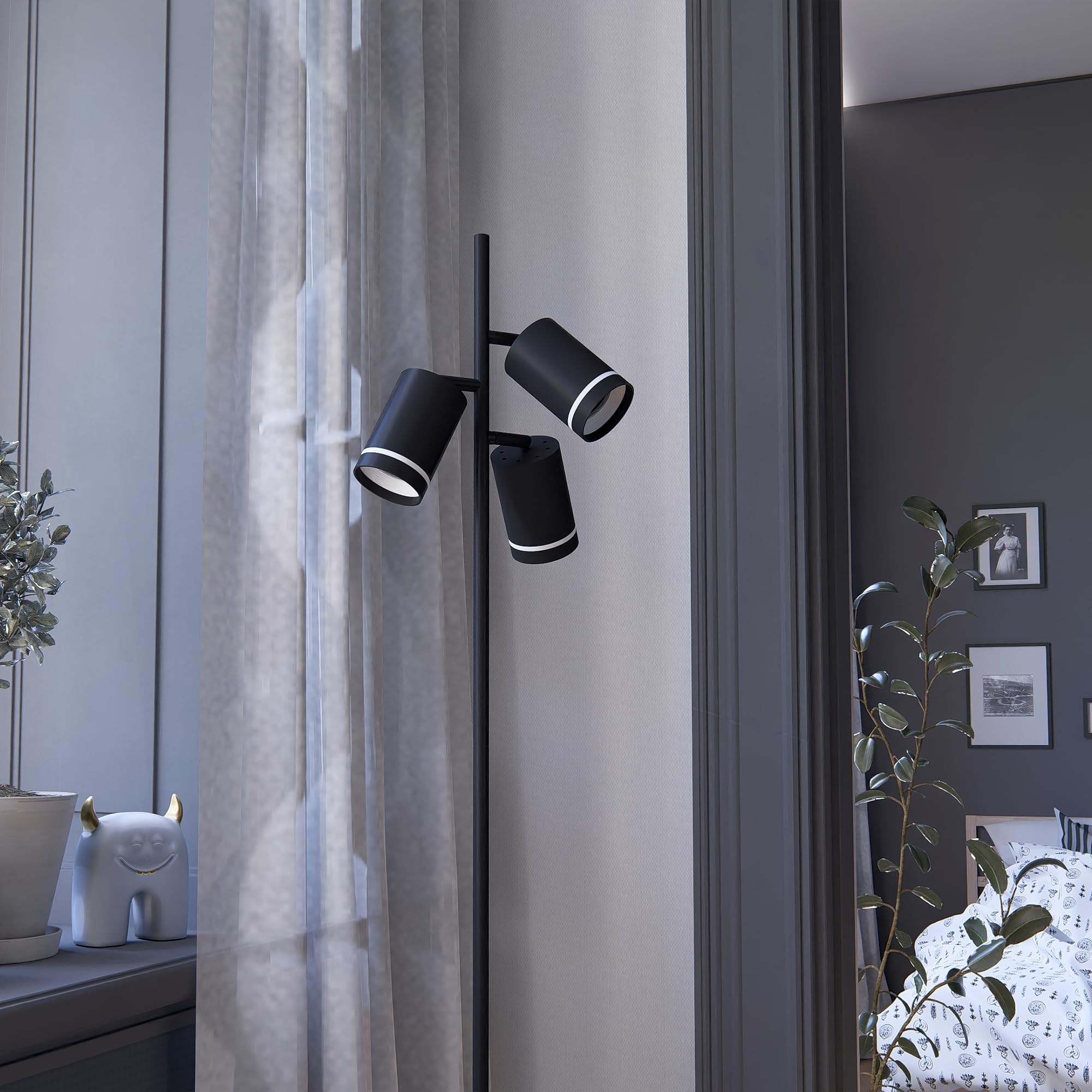linovum TAVIRA Stehleuchte Wohnzimmer 3-flammig - moderne Standlampe schwarz drehbar mit Fußtaster für 3x GU10 Leuchtmittel