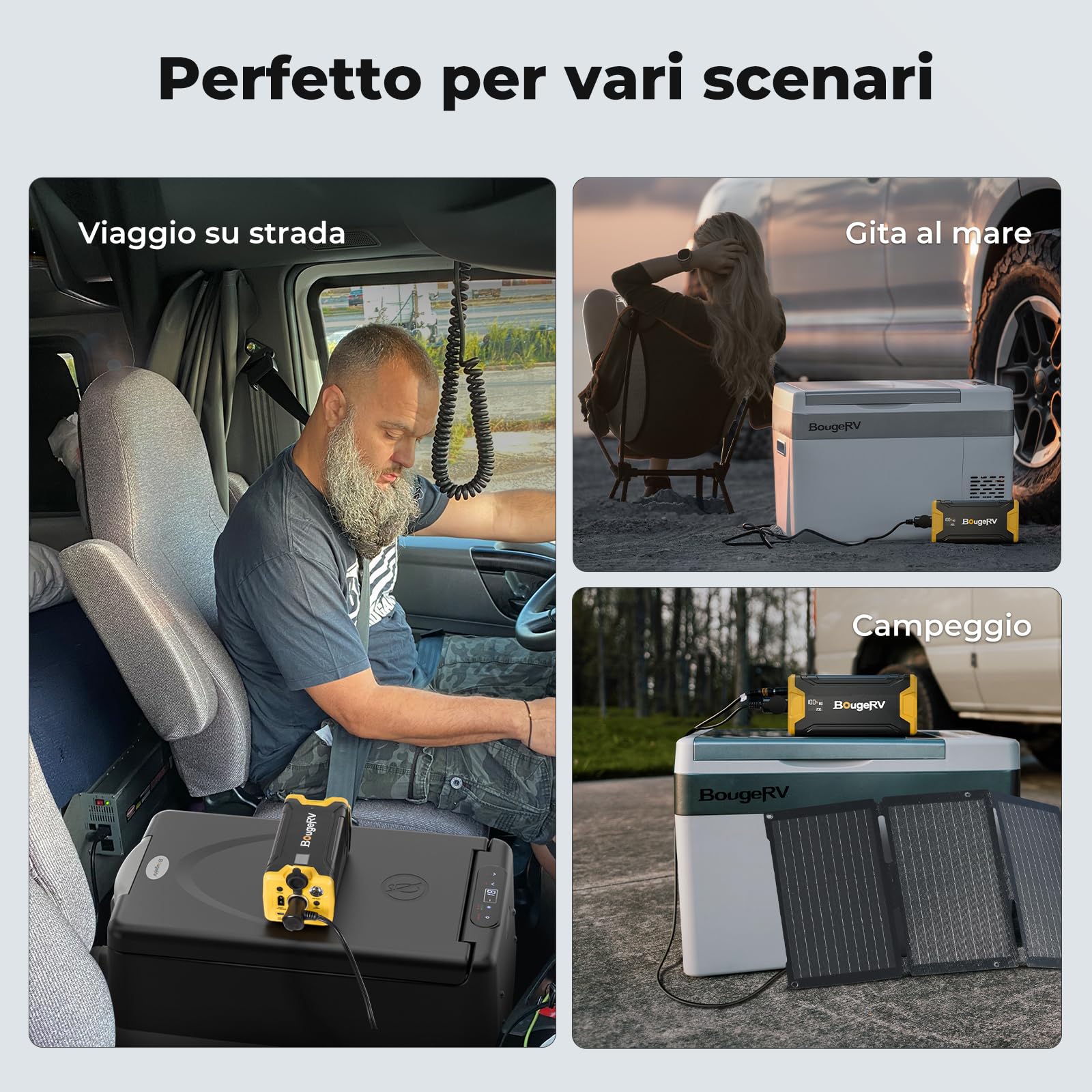BougeRV Power Station Portatile da 266Wh per Frigoriferi Auto 12V, Generatore Solare con Ricarica Rapida 100W, Uscita USB-C e DC, Display Intelligente, Batteria di Backup per Campeggio e Viaggi