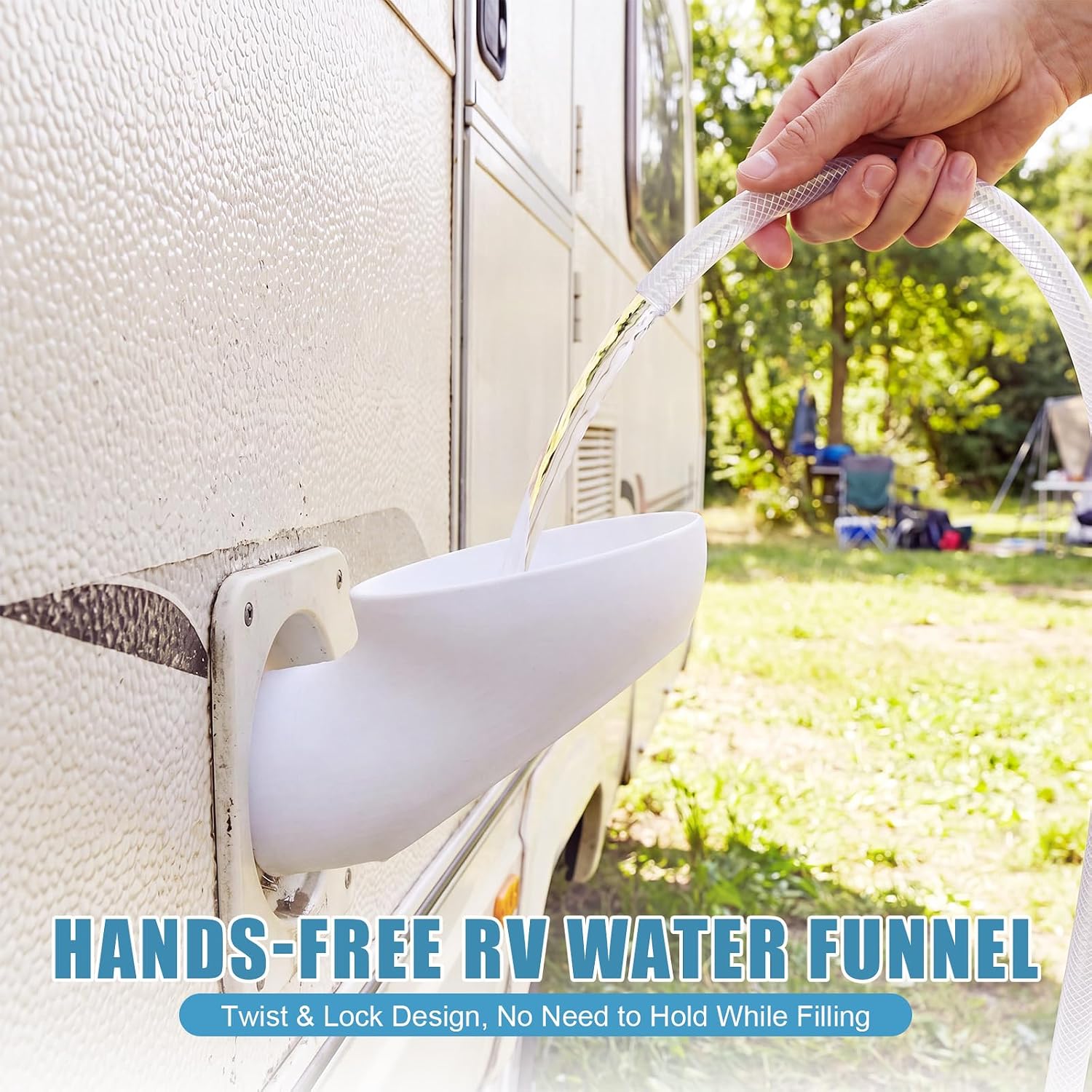 BBTO RV Water Inlet Funnel 4.72 Inch Wide Mouth Fresh Water Filler, White