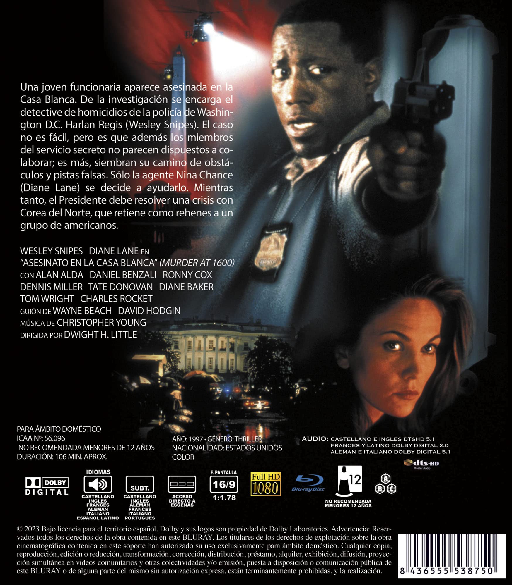 Murder at 1600 (1997) Blu-Ray Spanish Import, Plays in English, Dwight H. Little, Wesley Snipes, Diane Lane - Image 2
