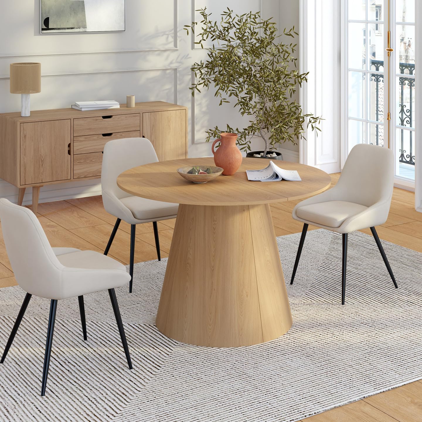 IDMarket – Mesa de comedor redonda extensible Angele 4-10 personas madera efecto haya 110-200 cm