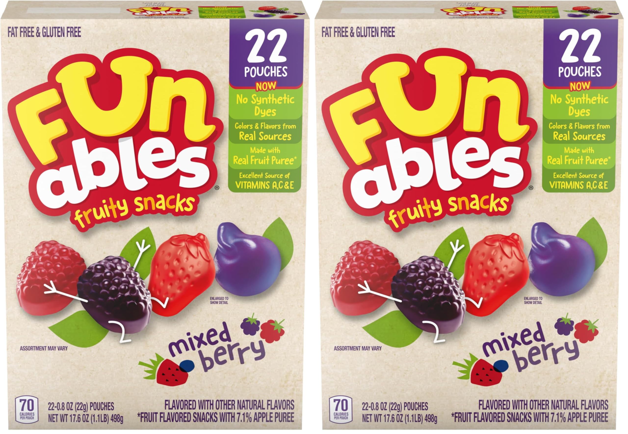 Funables Fruity Snacks, Mixed Berry Flavored Snacks, 0.8 oz, 22ct (Pack of 2)