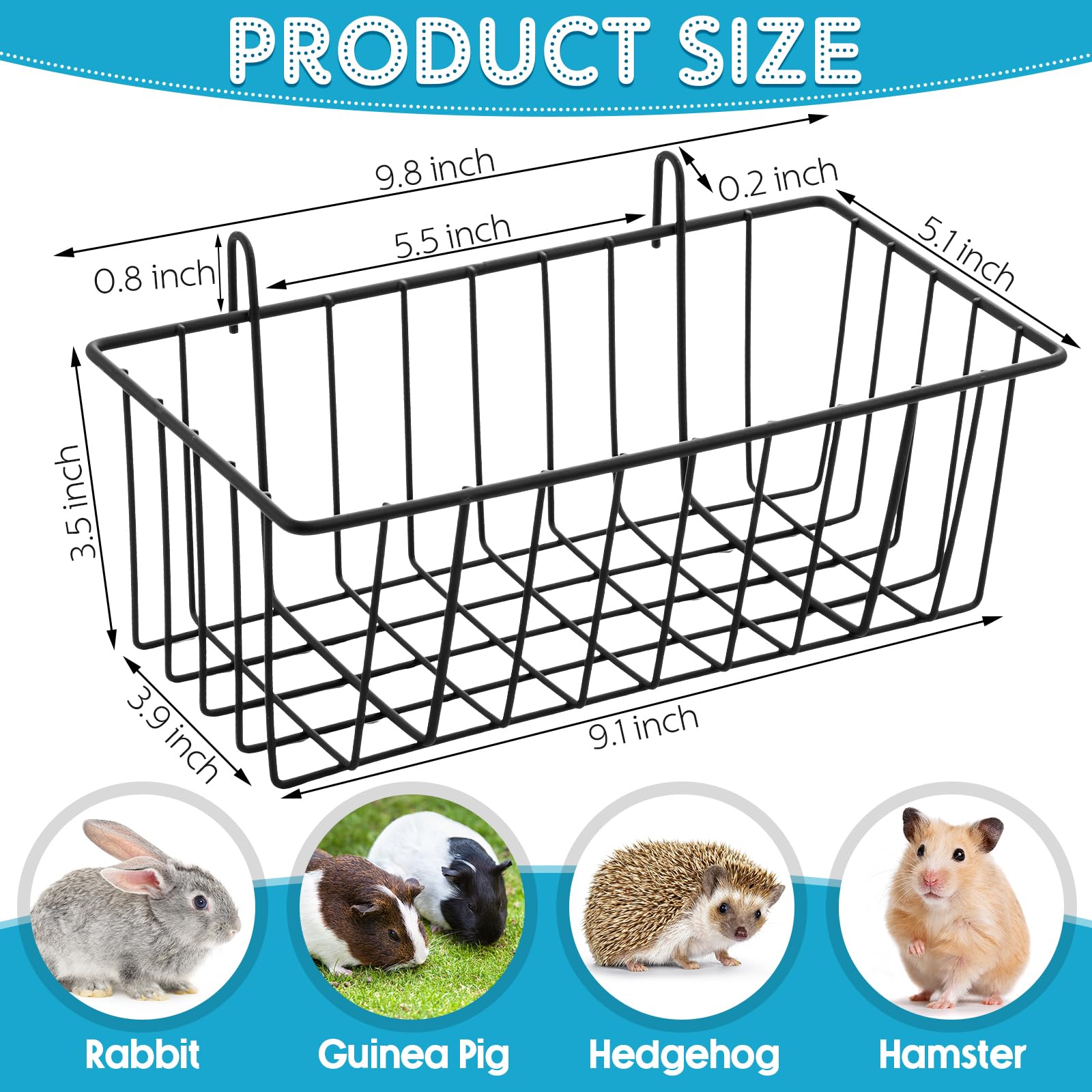 Therwen 4 Pcs Rabbit Hay Feeder Guinea Pig Heavy Duty Metal Frame Hay Rack with Hooks Cage Hanging Holder for Bunny Chinchilla Small Animals Accessories(9.8 x 5.1 x 3.5 Inches) - image 2