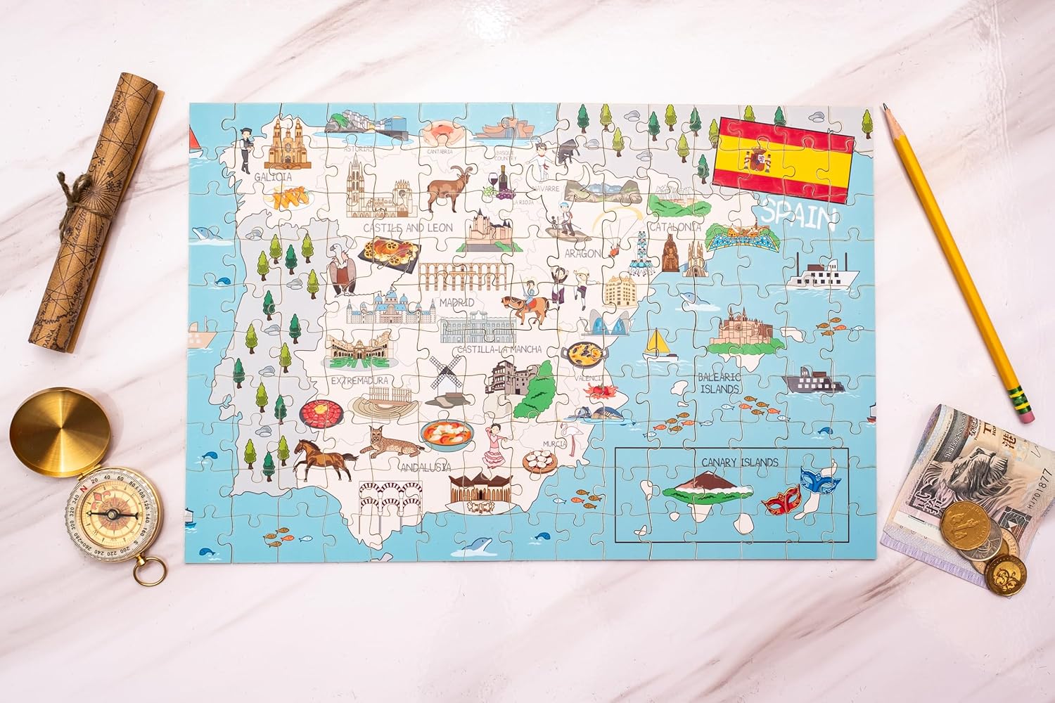 Spain Map Wooden Jigsaw Puzzle 152 Piece, 15x10 inches
