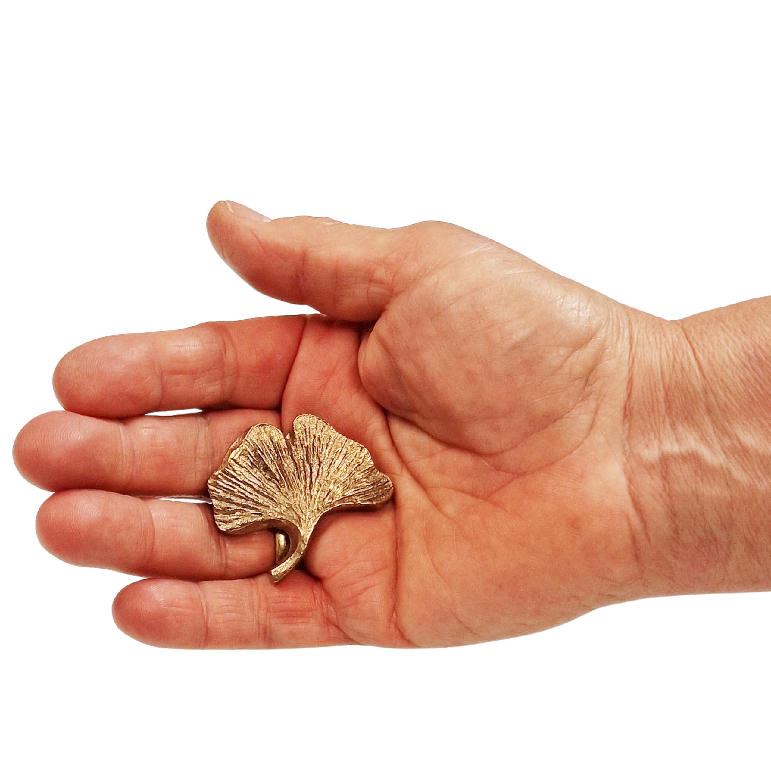 Herzmensch Kleiner Gingko Glücksbringer 4 x 4,5 cm aus massiver Bronze goldfarben mit dem Spruch - Viel Kraft für Dich - zur Genesung, Trost und Trauer