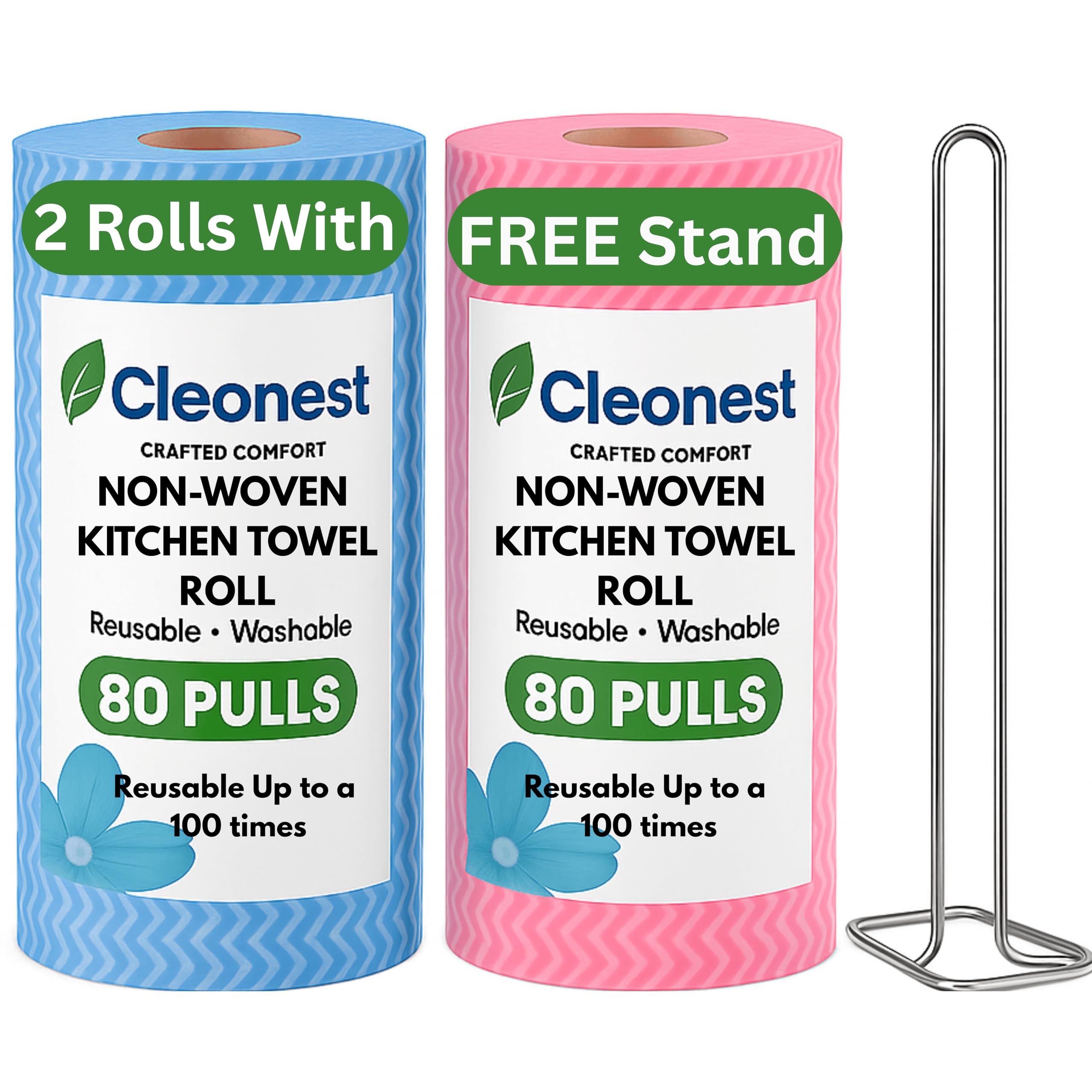 Cleonest Premium Reusable Kitchen Towels with FREE Tissue Roll Holder |160 Sheets (2 Rolls x 80) | Washable Non-Woven Absorbent Wipes | Eco-Friendly Paper Towel Alternative for Kitchen & Home-picture-21