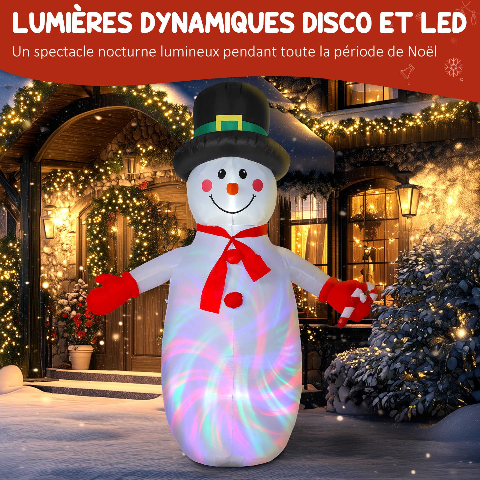 Outsunny Bonhomme de Neige Gonflable de Noël de 240 cm, Lumières LED