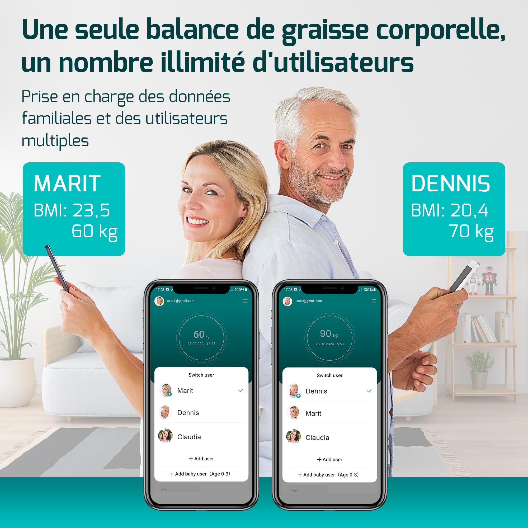 Balance Pese Personne Numérique, Balance Connectée, Pèse Personne fiable et précis, Graisse, Masse musculaire, IMC, poids, protéines, BMR et plus Balance Impédancemètre avec grand écran LED - Noir