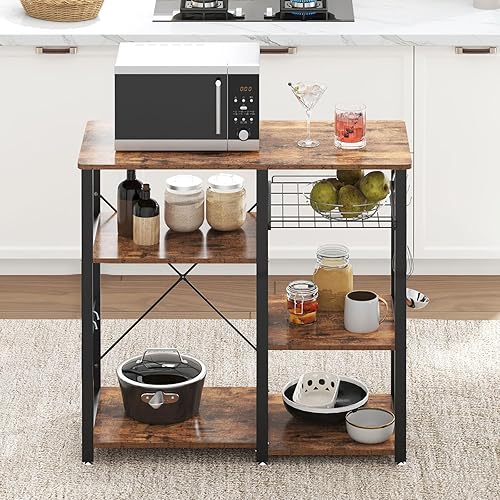 Miniatura 4 de soges 3-Tier Kitchen Baker's Rack Utility Microwave Oven Stand Storage Cart Workstation Shelf, Rustic Brown W5s-FG Marrón (Rustic Brown),Nogal