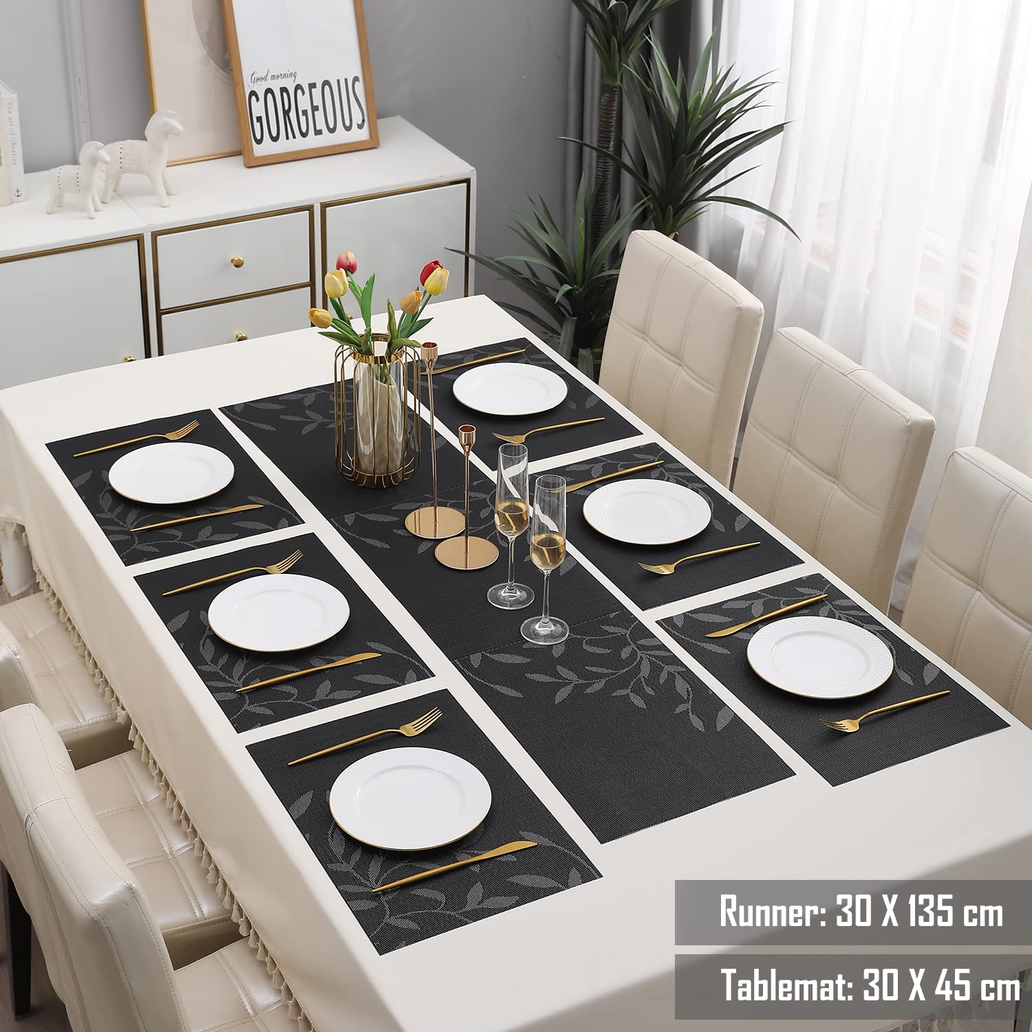 HOKIPO PVC Mats for 6 Seater Dining Table with Runner (AR4270), Black 3