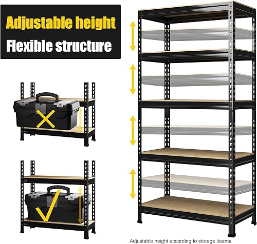 Miniatura 6 de PrimeZone Estantes de almacenamiento de garaje resistentes, 31.5 pulgadas de ancho x 16 pulgadas de profundidad x 63 pulgadas de alto, estantería de