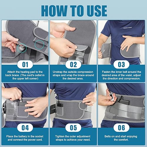 Miniatura 6 de HONGJING Soporte de espalda calentado para dolor de espalda baja, correa de espalda con calentador alimentado por batería, soporte lumbar para
