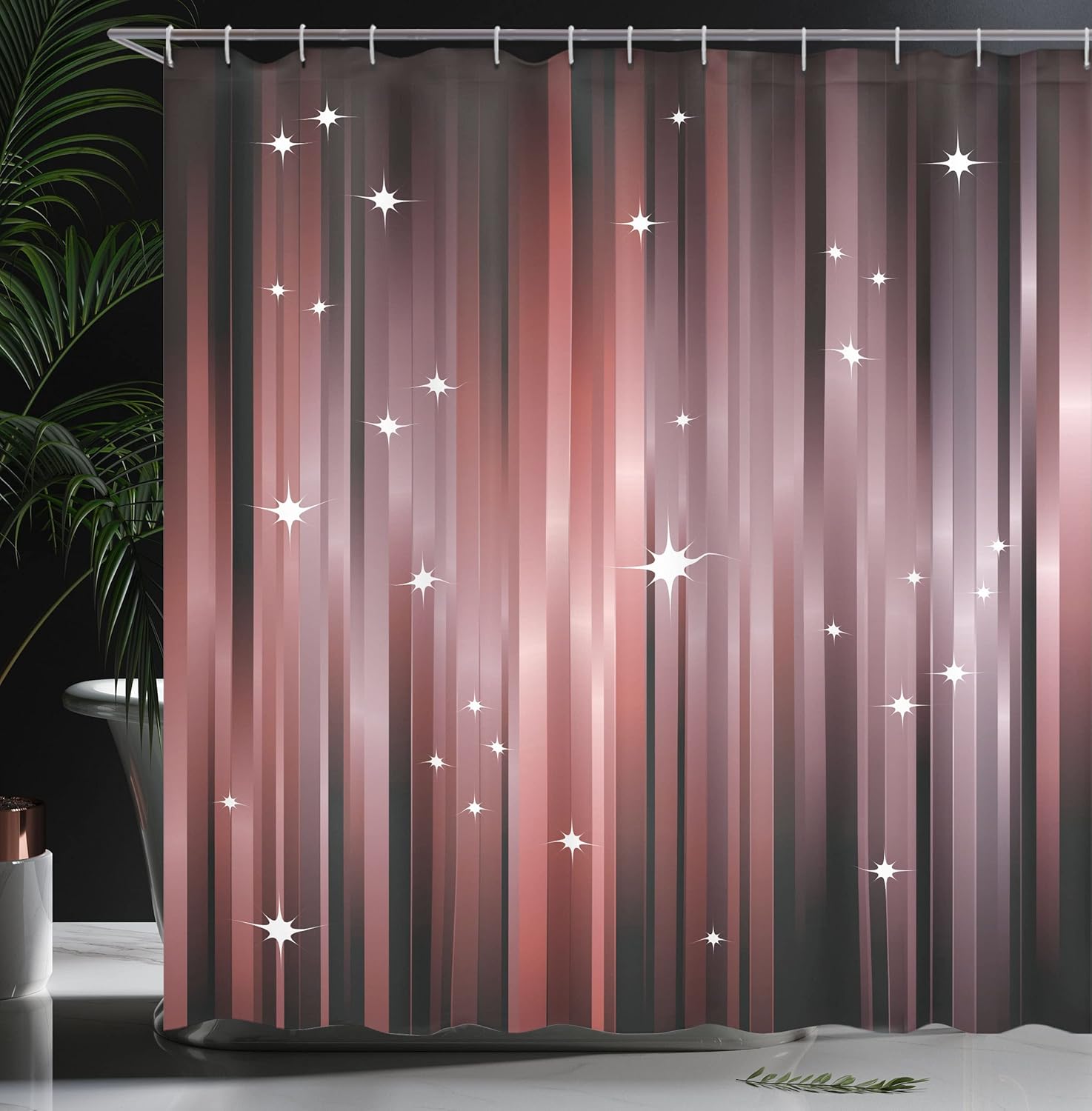 Ambesonne Space Shower Curtain, Abstract Colourful Beams Backdrop White Stars Space Inspired Lines Print, Cloth Fabric Bathroom Decor Set with Hooks, 69" W x 70" L, Coral Ivory