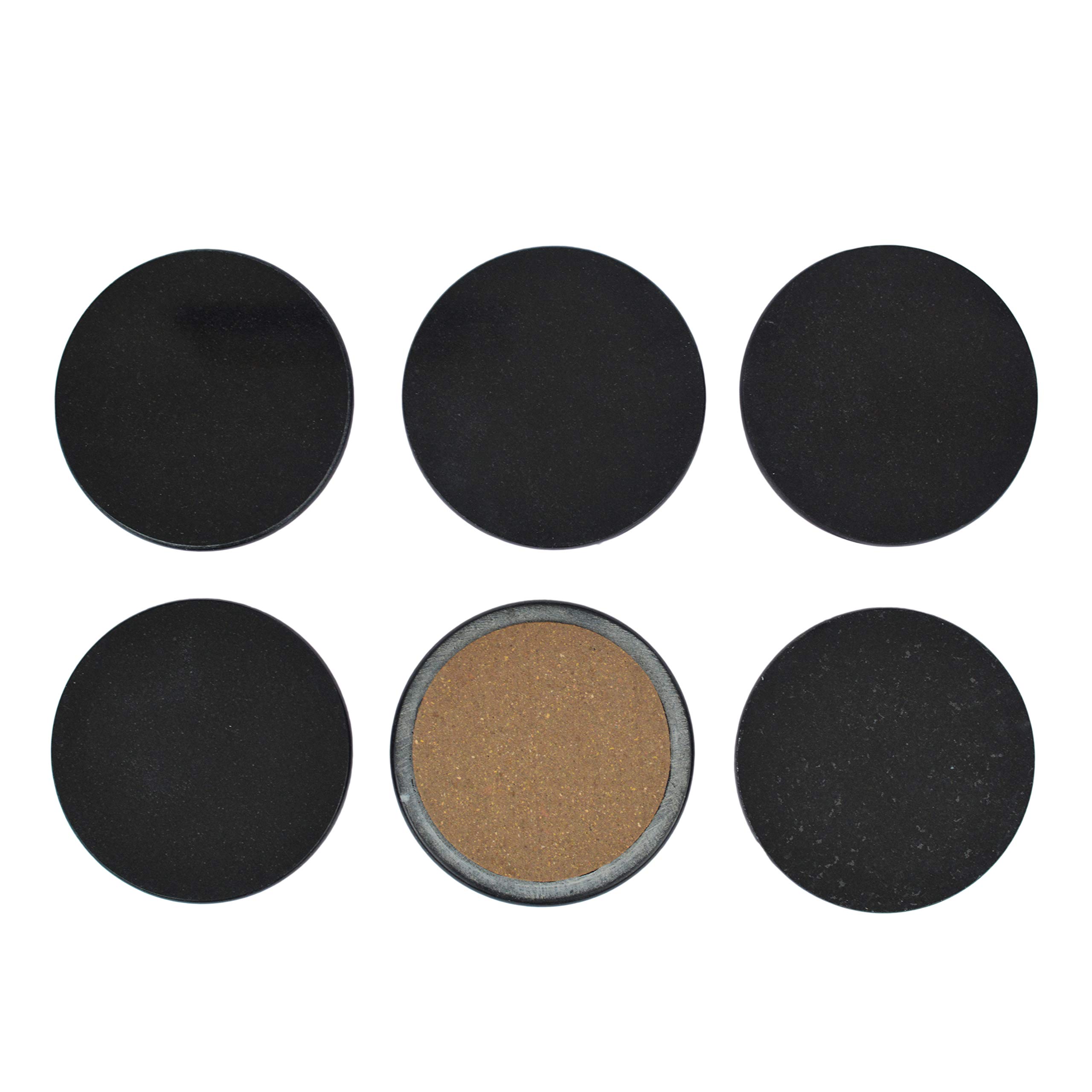 Juego de 4 Posavasos Redondos de Granito Negro Pulido con un Color Fino y Material de construcción sólido (Juego de 6)