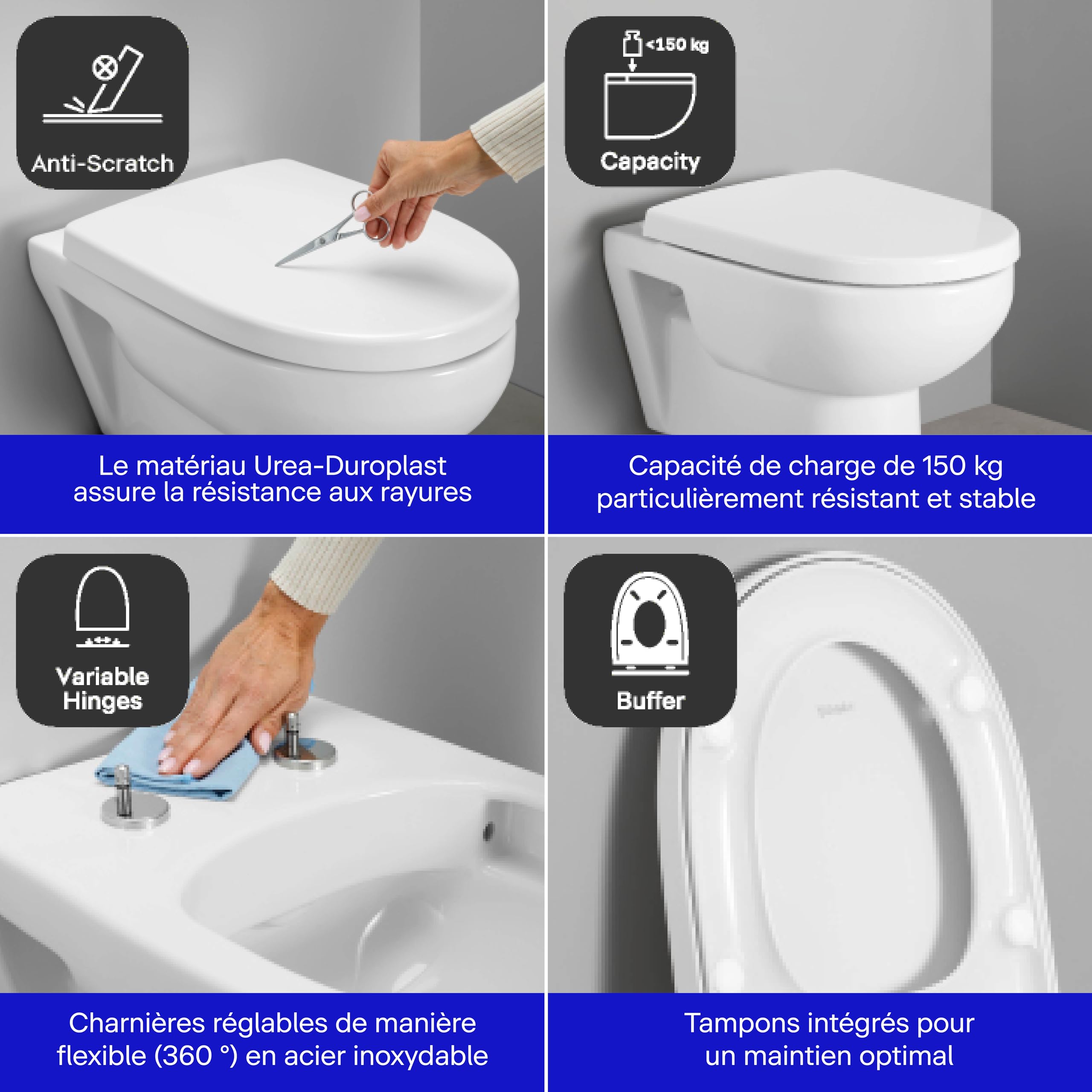 Duravit Univavo Abattant WC, Abattant Toilette WC double système d'amortisseur de fermeture, Cuvette toilette avec Quick Releas, Lunette WC en forme de D, Cuvette WC fabriquée en UE, blanc