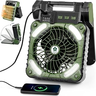 Indwell Solar-Powered 5200mAh Rechargeable Camping Fan with LED Lights 24H Runtime, 4-Speed Cooling, Dual Solar/USB-C Charging, Compact Foldable Outdoor Fans for Tent Hanging, Hiking, Emergency