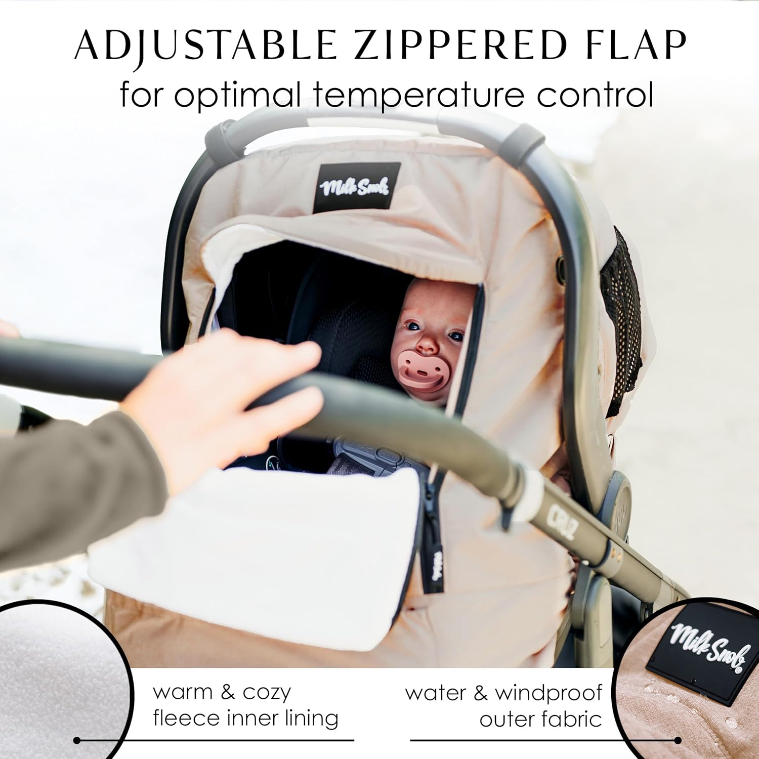 Milk Snob Winter Baby Car Seat Cover - Carseat Canopy & Stroller Cover for Babies - Waterproof, Windproof, Cozy Inner Fleece Lining - Keep Your Baby Warm, Dry & Cozy This Winter (Fawn)