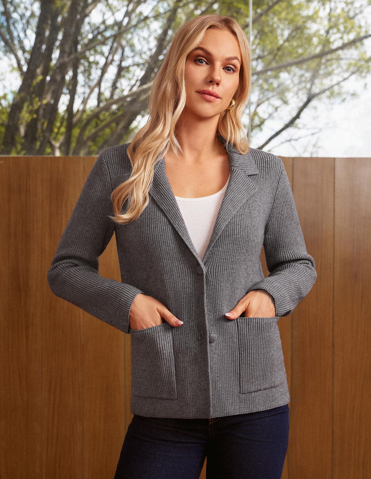 GRACE KARIN Cardigan da donna a maniche lunghe, lavorato a maglia, con risvolto a due bottoni, stile casual, da ufficio