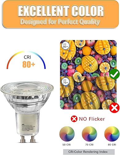 Miniatura 7 de MASTERY MART Bombilla LED GU10, luz blanca diurna de 5000 K, bombillas regulables de 5.5 W equivalente a 50 vatios 500 lm, bombilla de foco de