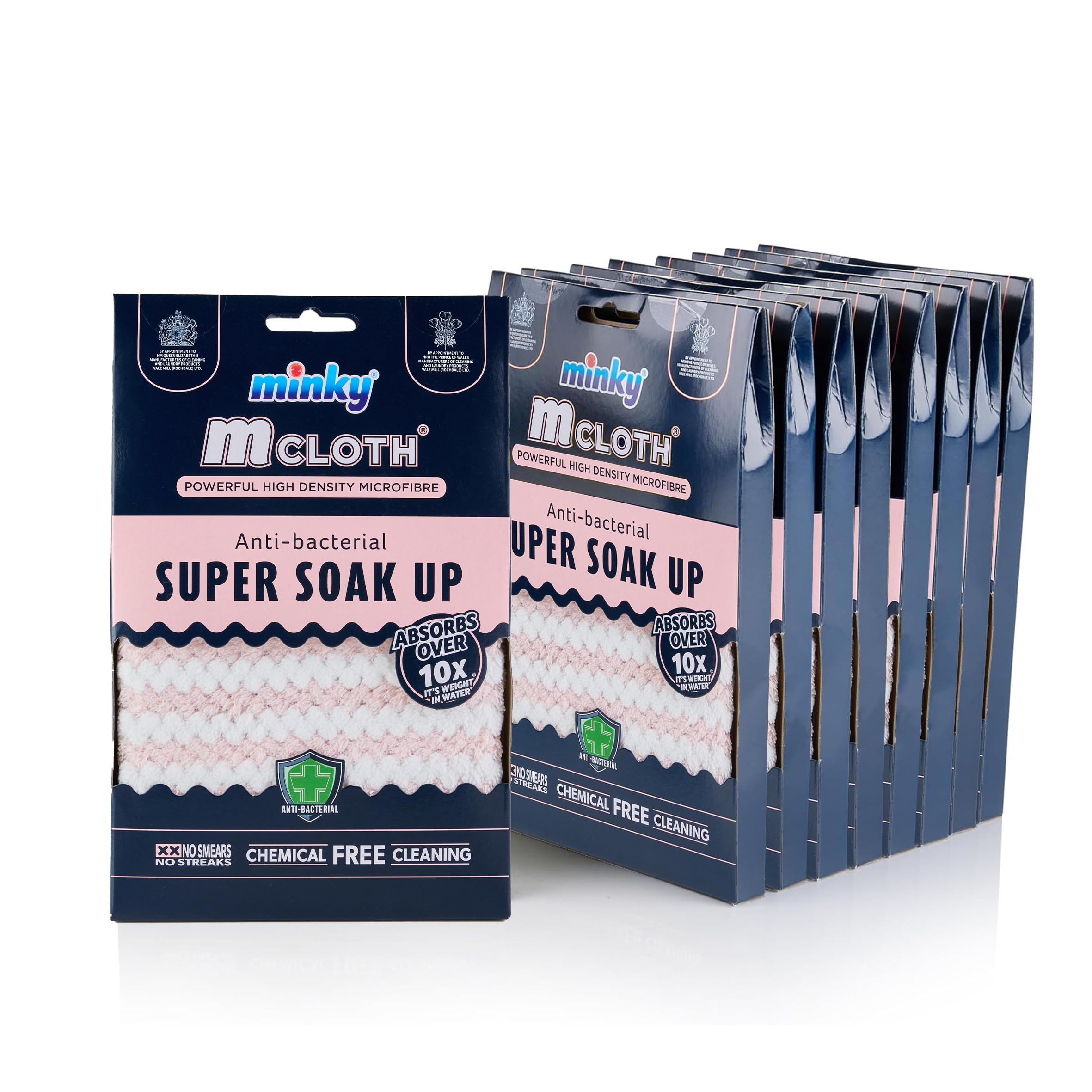 Minky M Cloth Super Soak Up - Multipack Microfibre Cloths, Pack of 9, Ultra Absorbent, Powerful Water Absorbing Anti-bacterial Cleaning Microfibre Cloth, Multiuse Duster, Quick Dry (Pink)