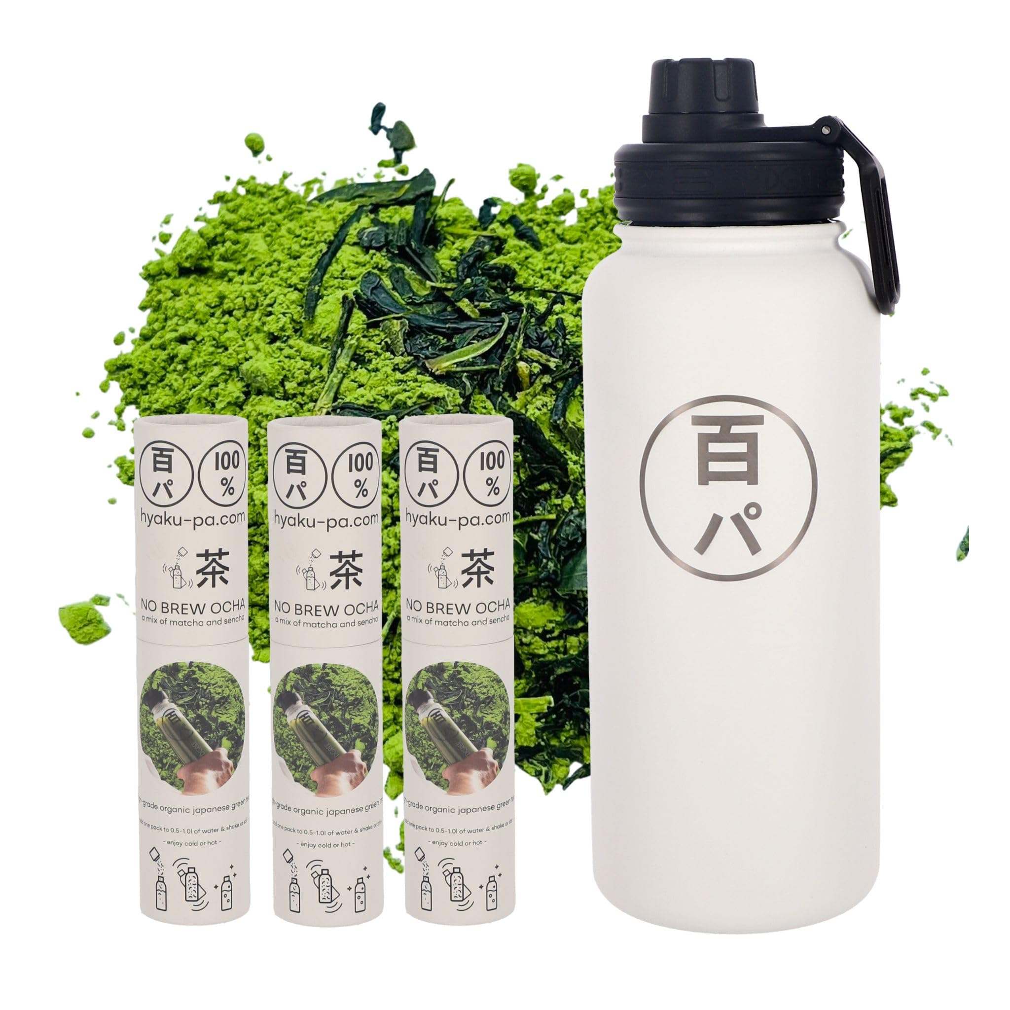 Hyaku-Pa Grüner Tee, Bio Matcha Pulver & Sencha- Premium Japanischer Tee- No Brew Ocha- Heiß & Kalt- Fokus & Sport, 100% Natürlich