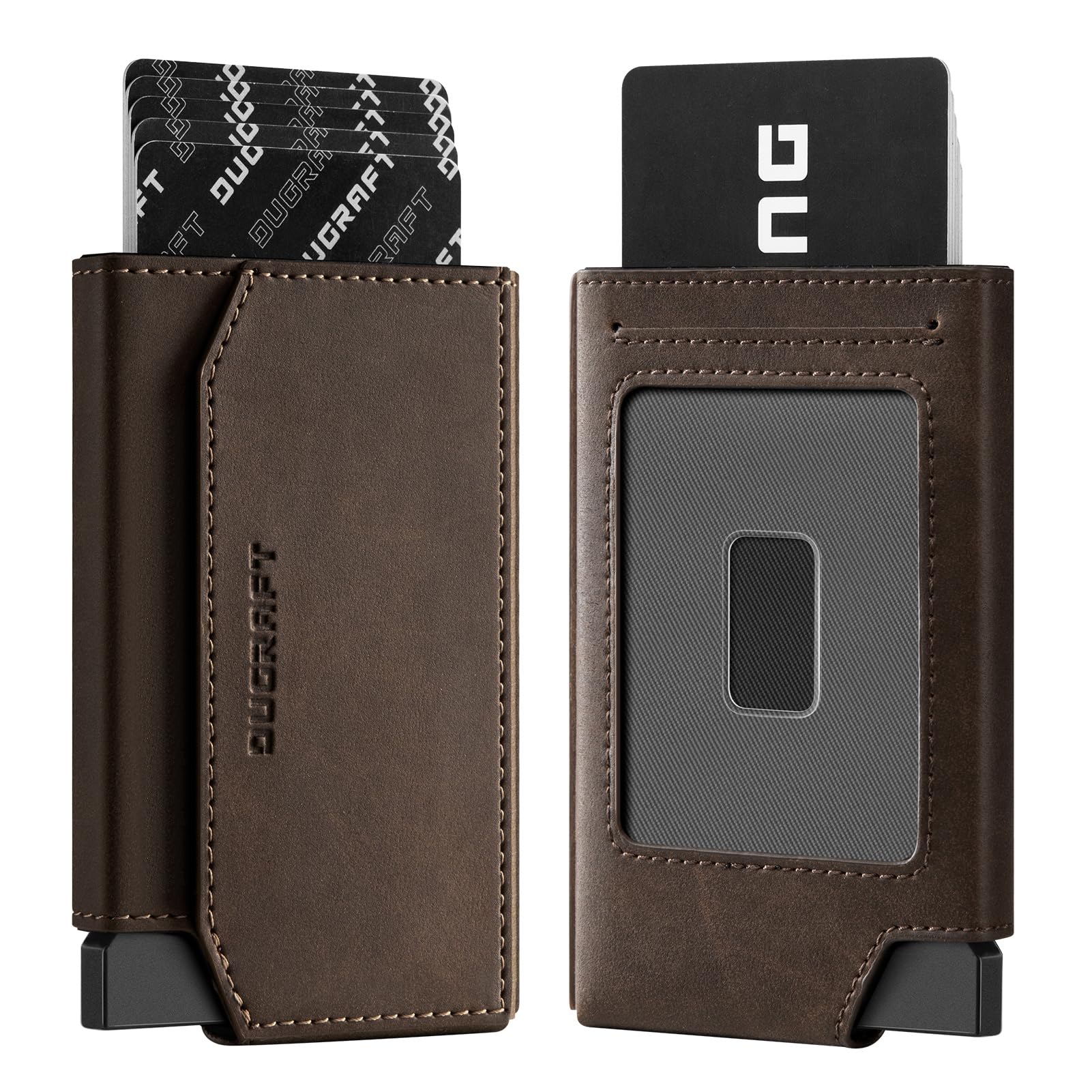 DUGRAFT Pop up Wallet with ID window Minimalist Cash Wallets RFID Blocking Slim Leather Smart Credit Card Holder for Men Women