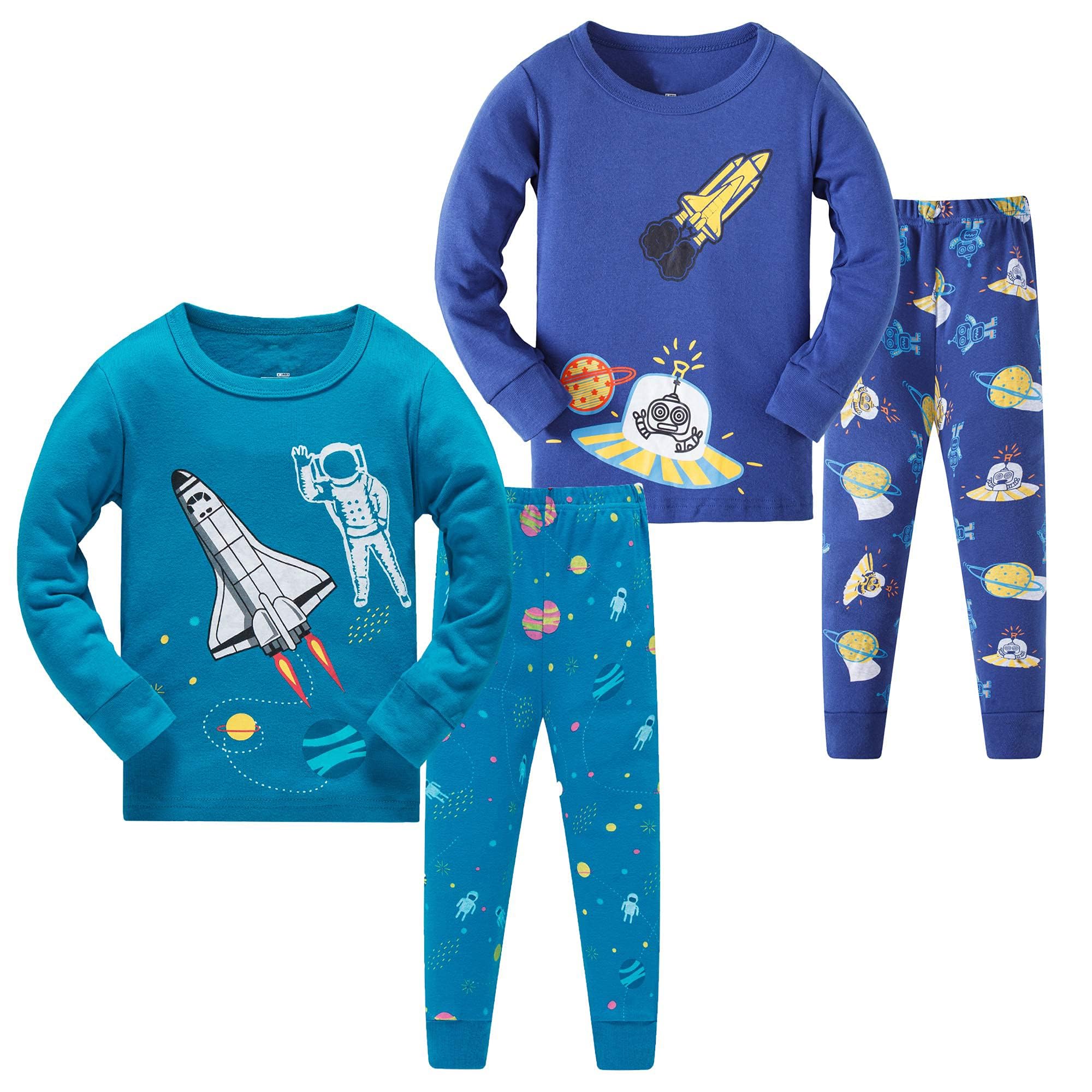 LOLPIP Jungen Pyjama Langarm 4-teilig Kleine Kinder Nachtwäsche Schlafanzug Set 2-14 Jahre