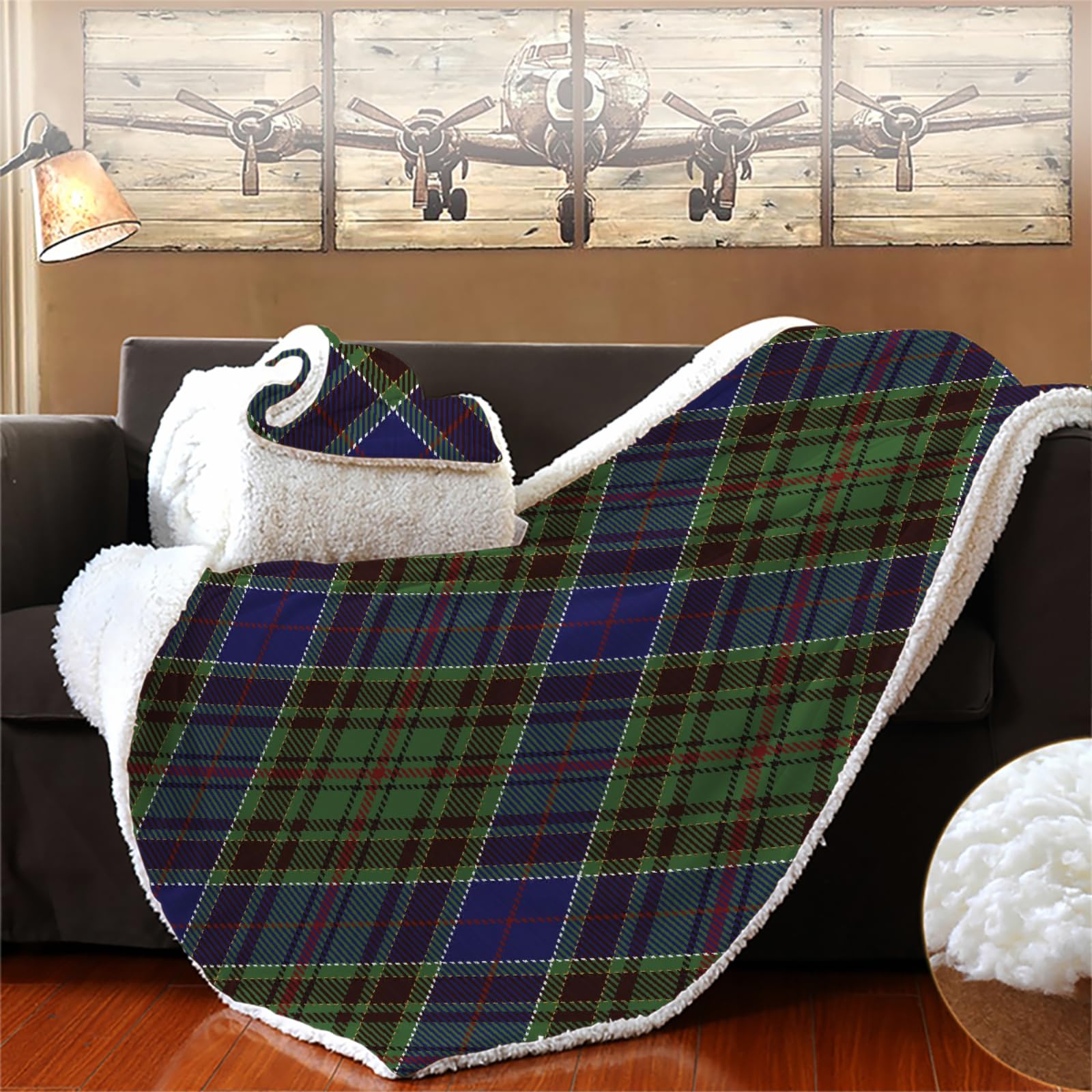 Treillis Couverture de Confort 130X150 cm 3D Plaid Couverture Treillis Microfibre Chaud Doux Jeté de Canapé Moelleux et Salon Chambre Sherpa Blanket（Style 39-10）