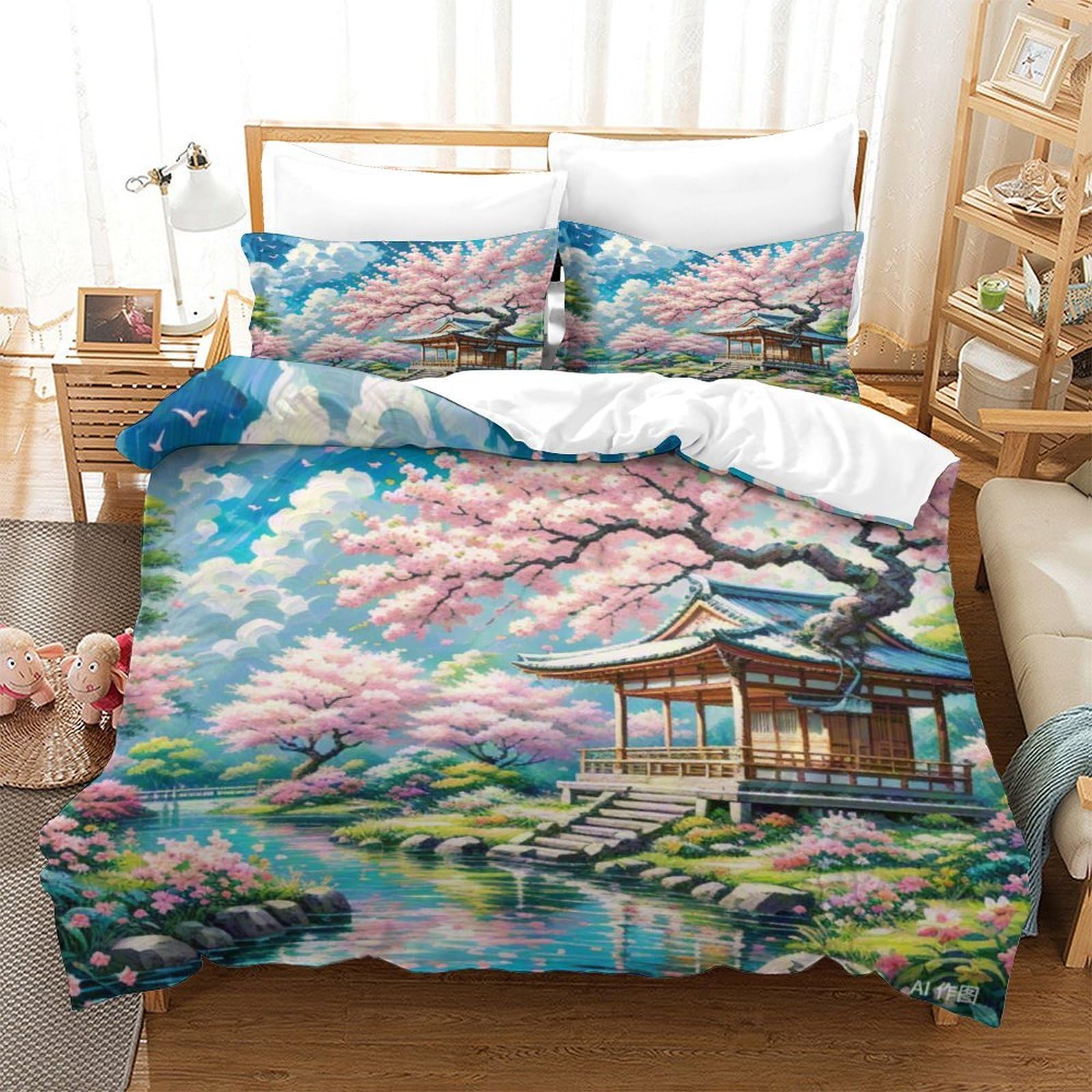 Linge de lit fleur de cerisier 3D pour transformer la chambre des enfants