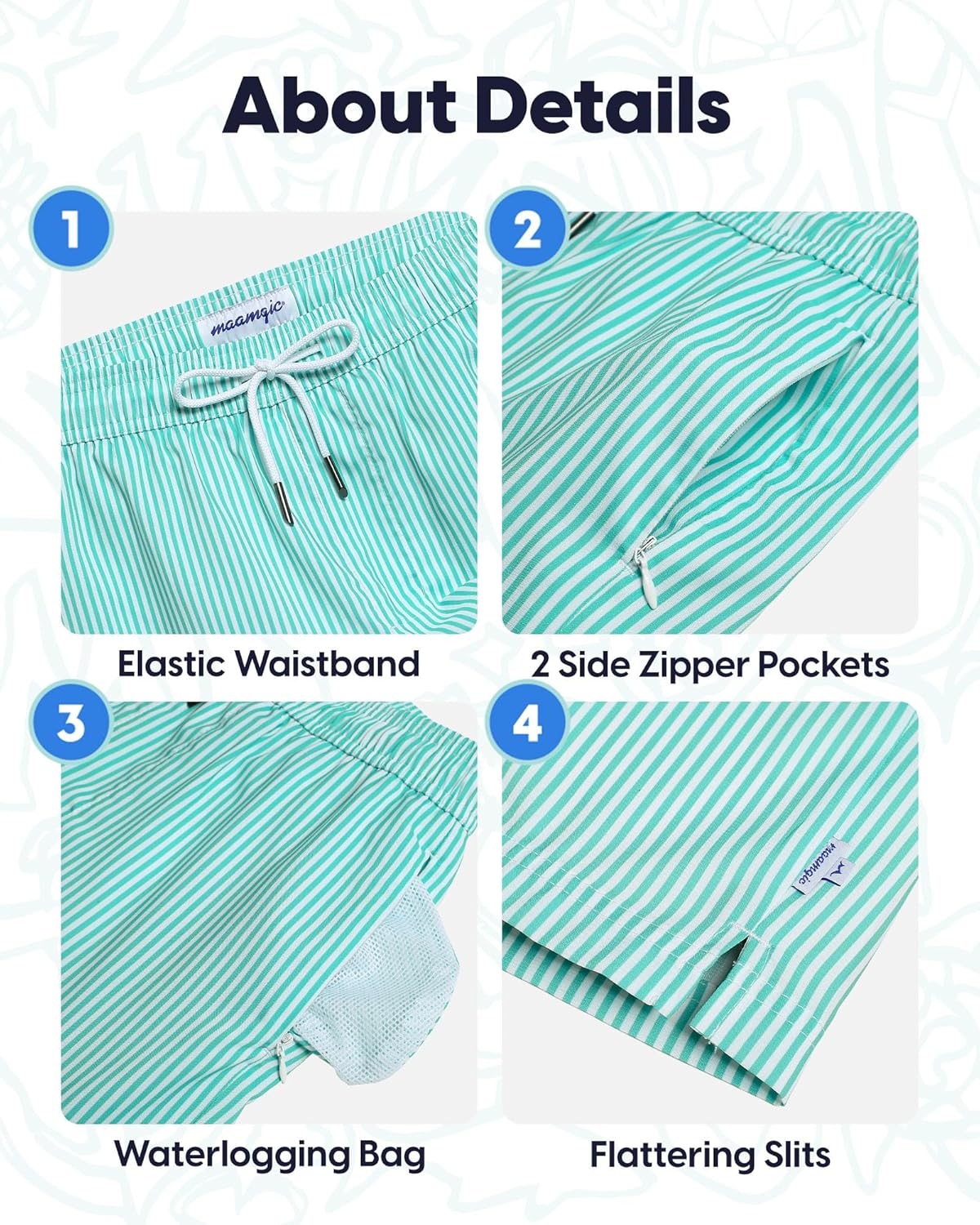 maamgic Mens Swim Trunks 7" Swim Shorts with Compression Liner Quick Dry Swimming Trunks Plaid Grain Bathing Suit - Image 5