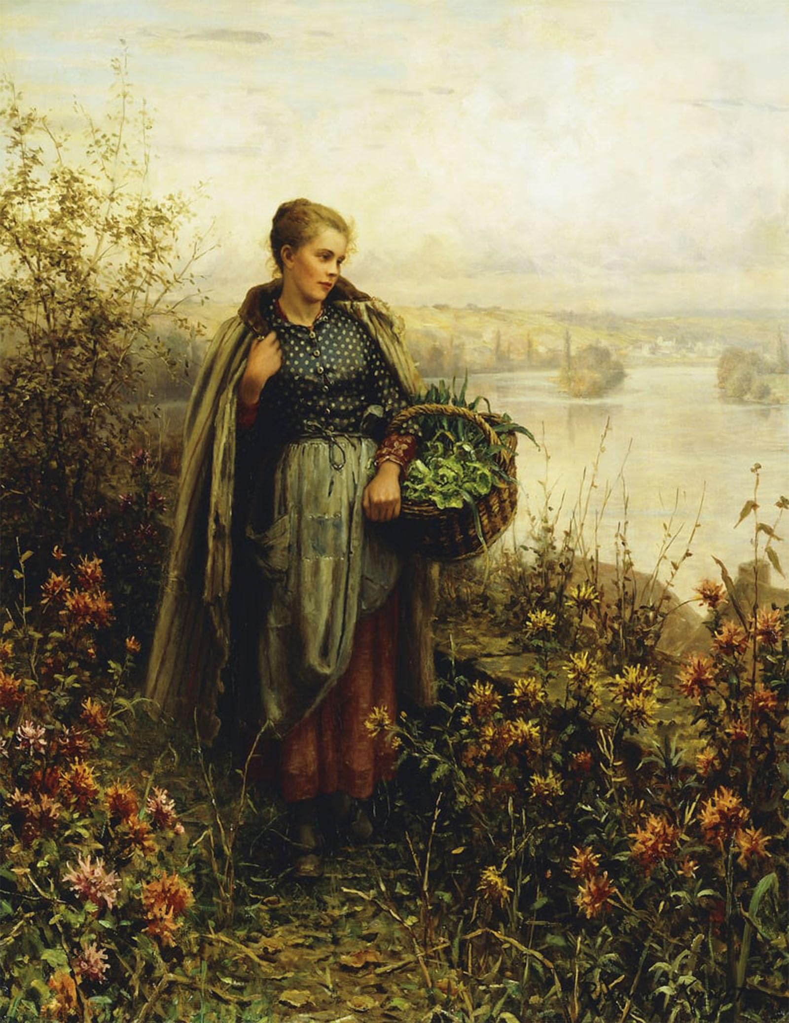 ARTXLXXBN Famous Painting Canvas Artwork Graffiti Print Morning Chill by Daniel Ridgway Knight Portrait Canvas Image for Home Decor 60x90cm