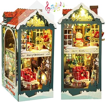 fifijoy Christmas Book Nook Kit - DIY Miniature House Dollhouse Kit for Adults and Teens, Booknook Bookshelf Insert Christmas Decorations, Gifts for Family and Friends Merry Christmas