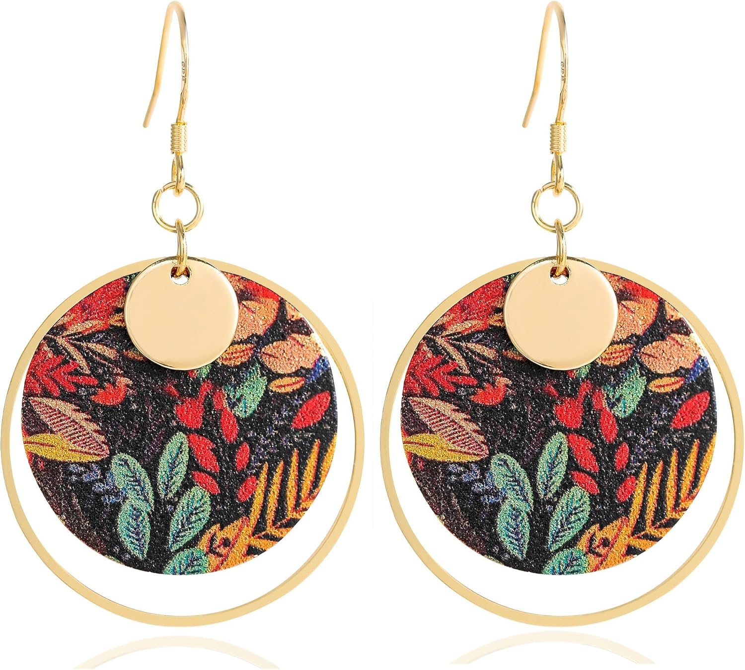 Boho Gold Hoop Flower Dangle Disc Earrings Handmade Women