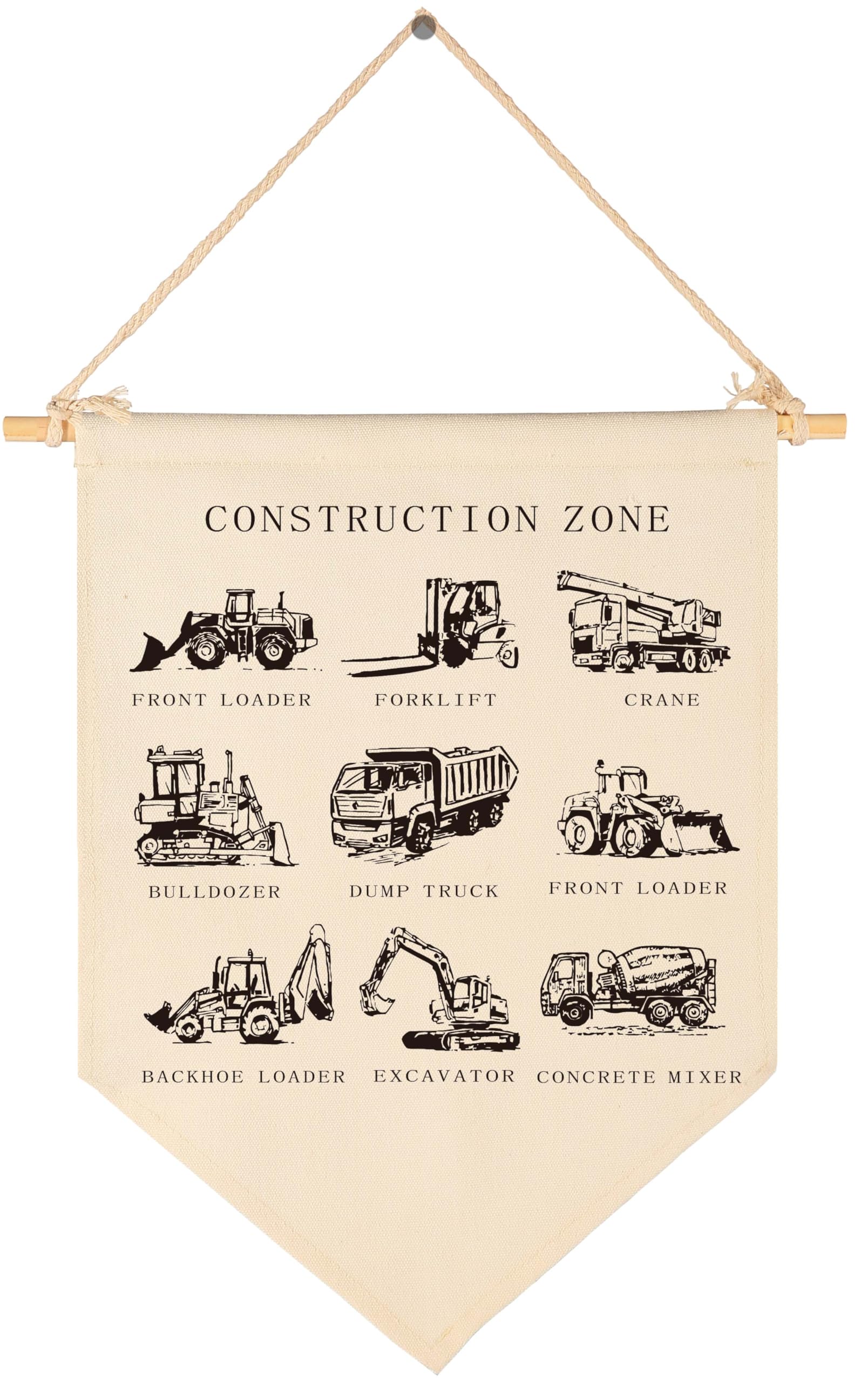 Construction Zone-Machineshop Truck-Gift for Baby Boy Girl Kids-Canvas Hanging Flag Pennant Banner Wall Decor Gifts For Classroom Nursery Homeschool