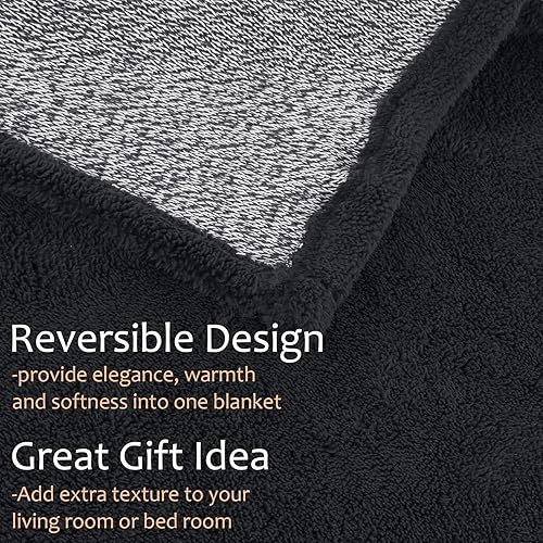Miniatura 3 de Manta de punto Sherpa súper suave y acogedora con forro polar de felpa para entrenador y cama de 50 x 60 pulgadas, reversible, cálida para todas las