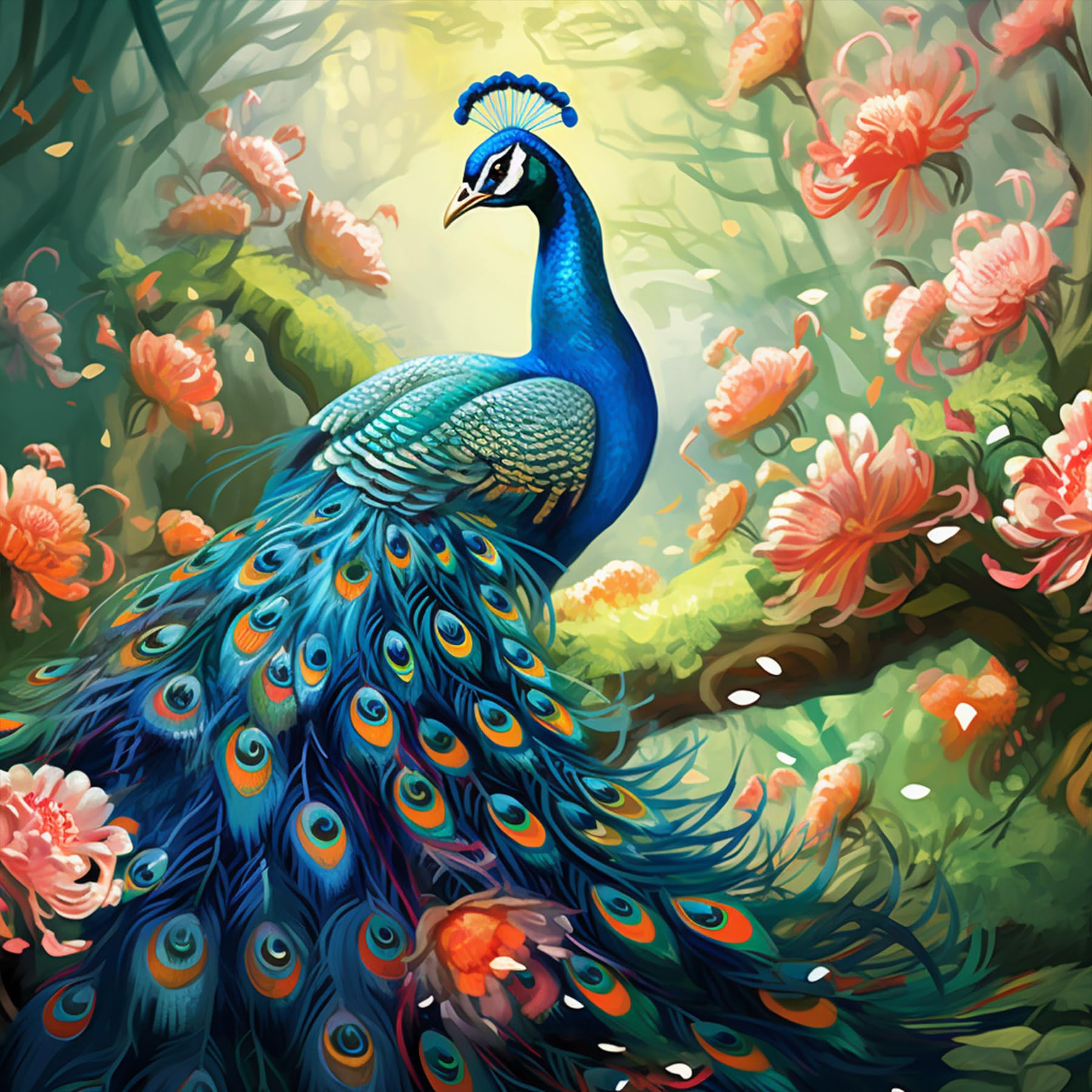 Bimkole 5d Diamond Painting Kit Completo Fai da Te Pavone, Fiore Animale Piuma Di PavonePittura Diamante Punto Croce Strass Arte E Creazione Di Mosaico Decorazione Murale Artigianale (40x40 cm